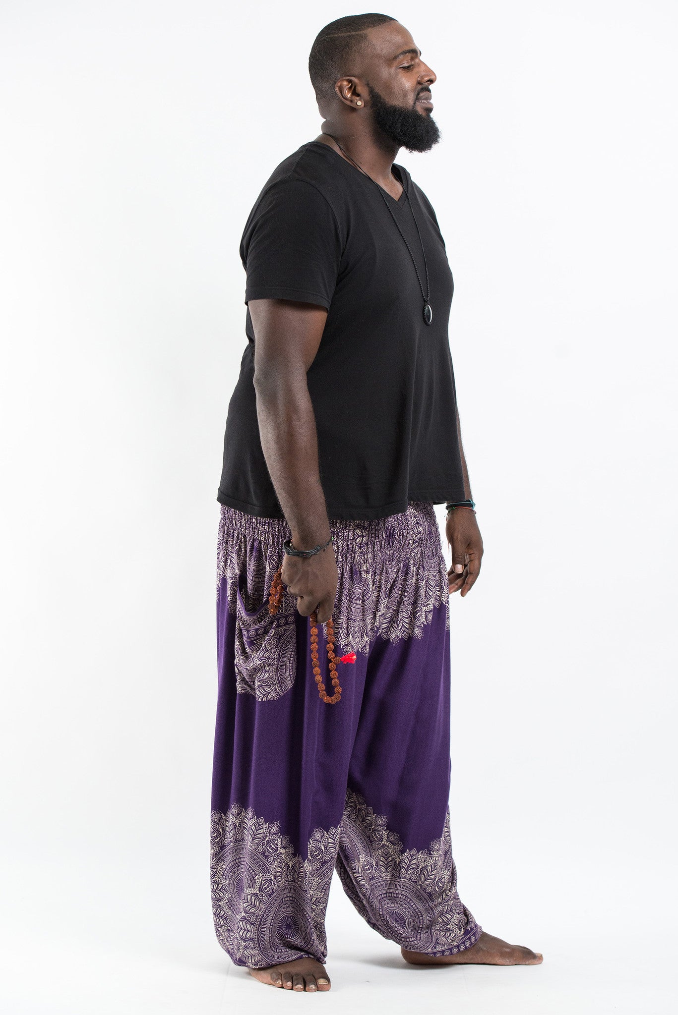 Plus Size Floral Mandalas Men's Harem Pants in Purple