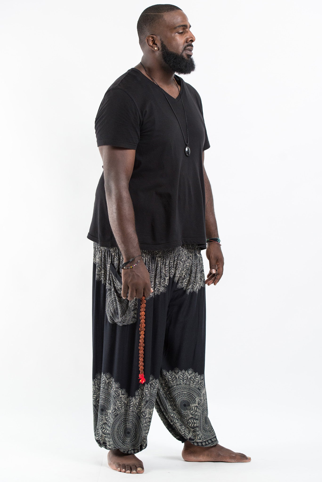 Plus Size Floral Mandalas Men's Harem Pants in Black