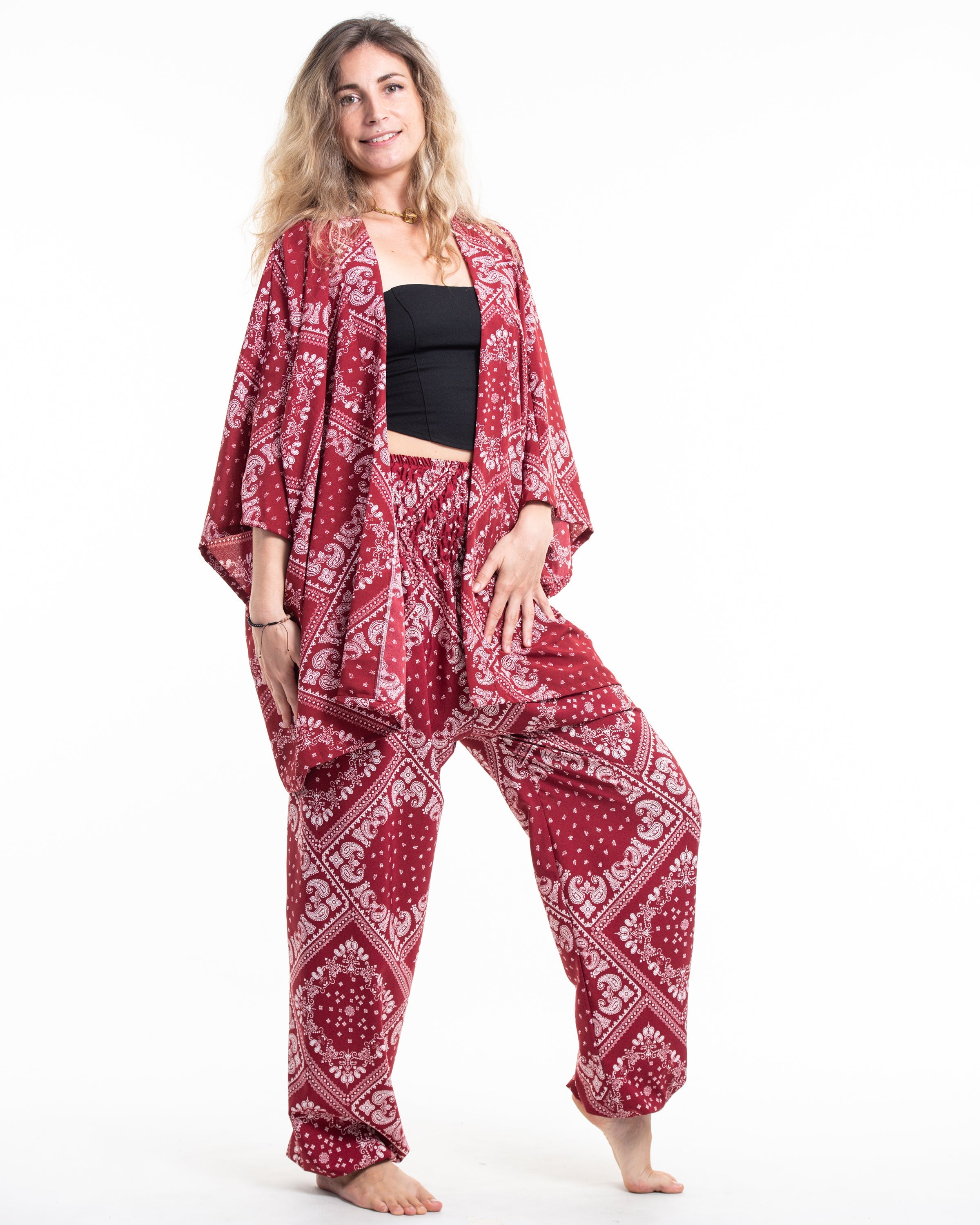 Unisex Patchwork Paisley Lounge Set in Red