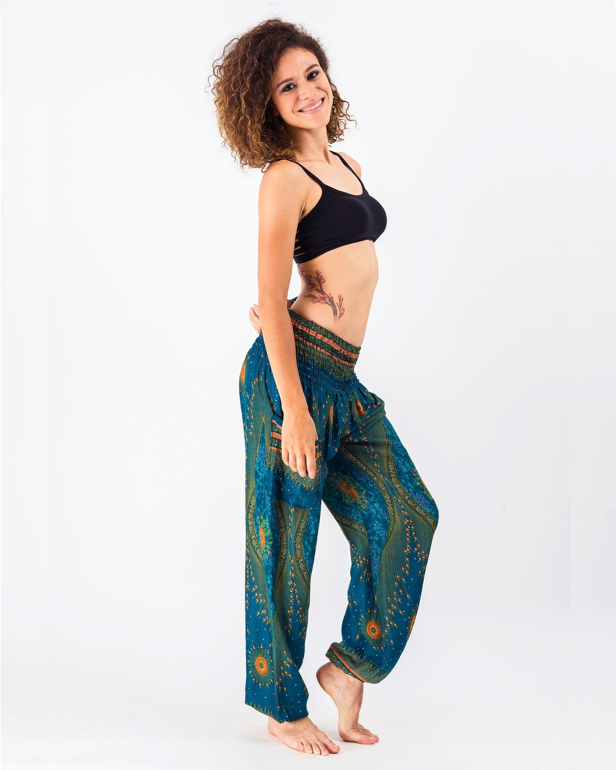 Peacock Eye Women's Harem Pants in Turquoise