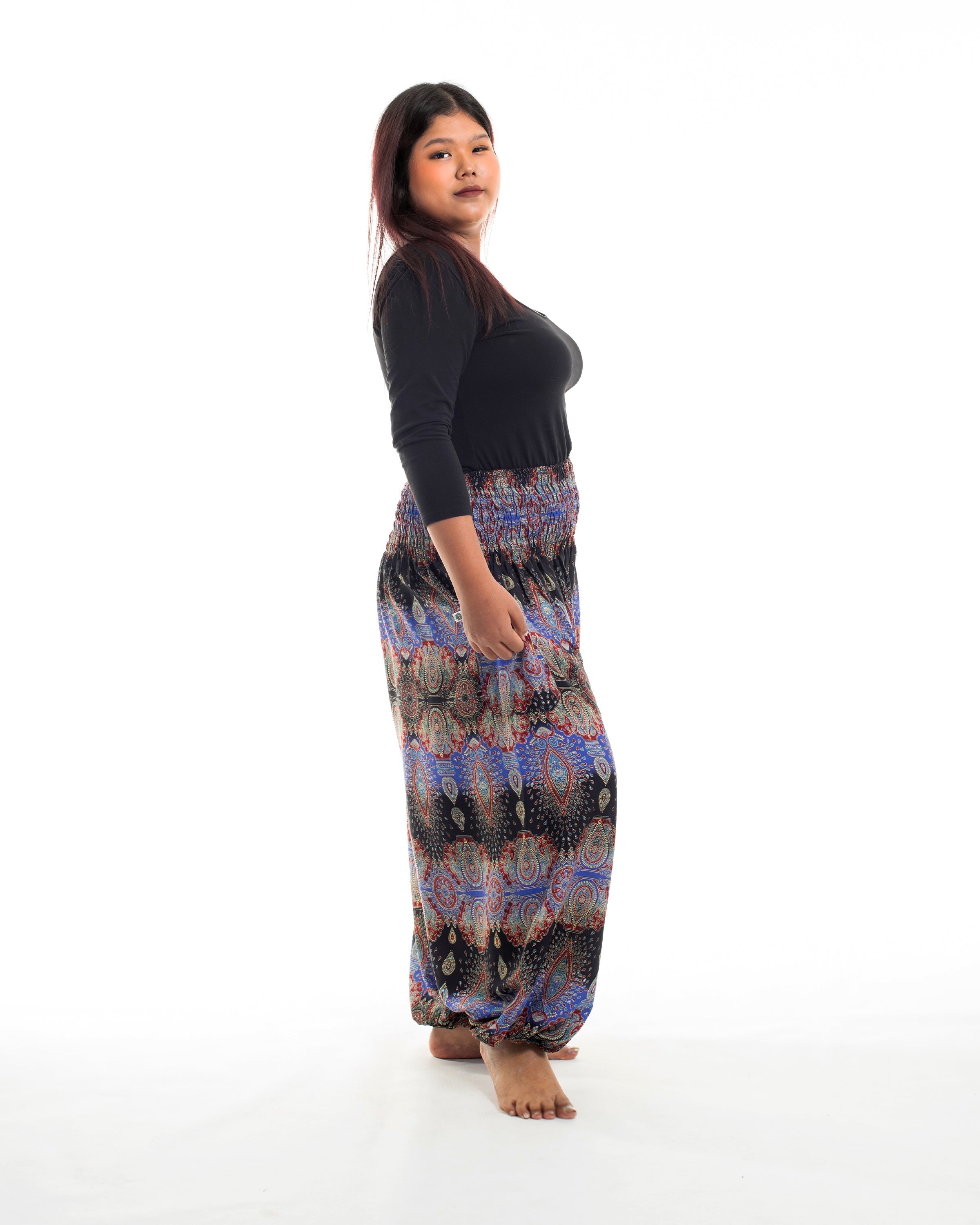 Plus Size Paisley Women's Harem Pants in Blue