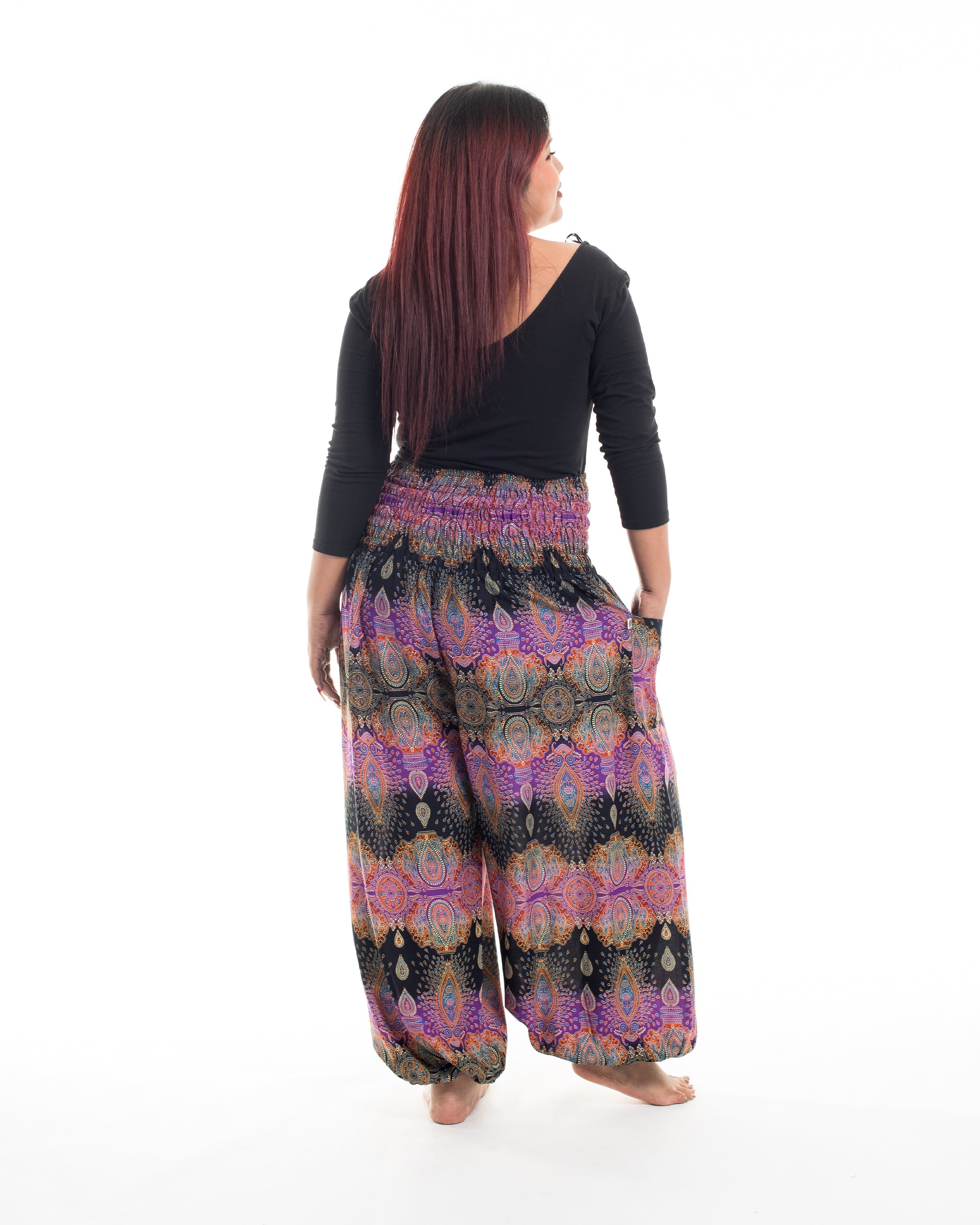 Plus Size Paisley Women's Harem Pants in Purple