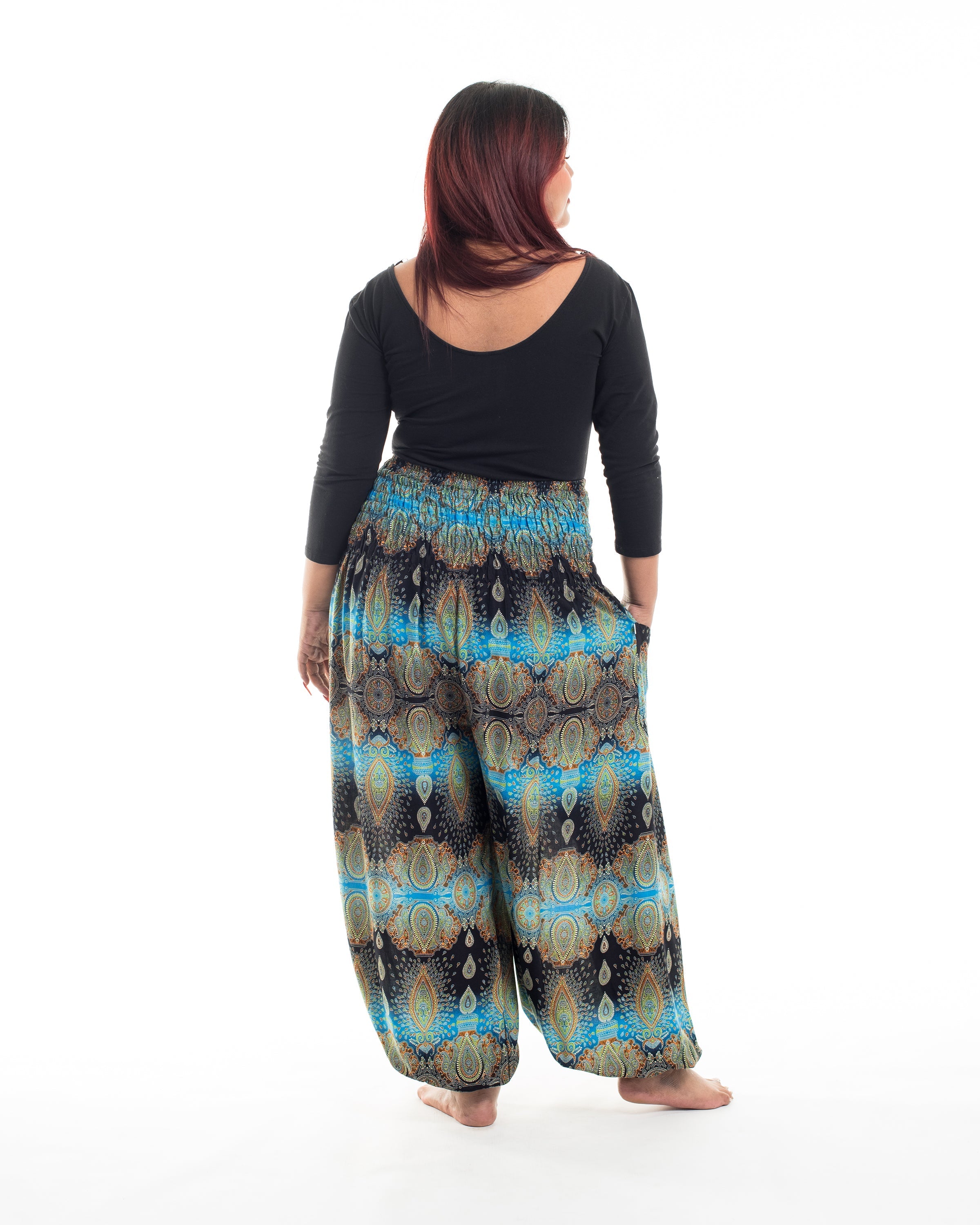 Plus Size Paisley Women's Harem Pants in Turquoise