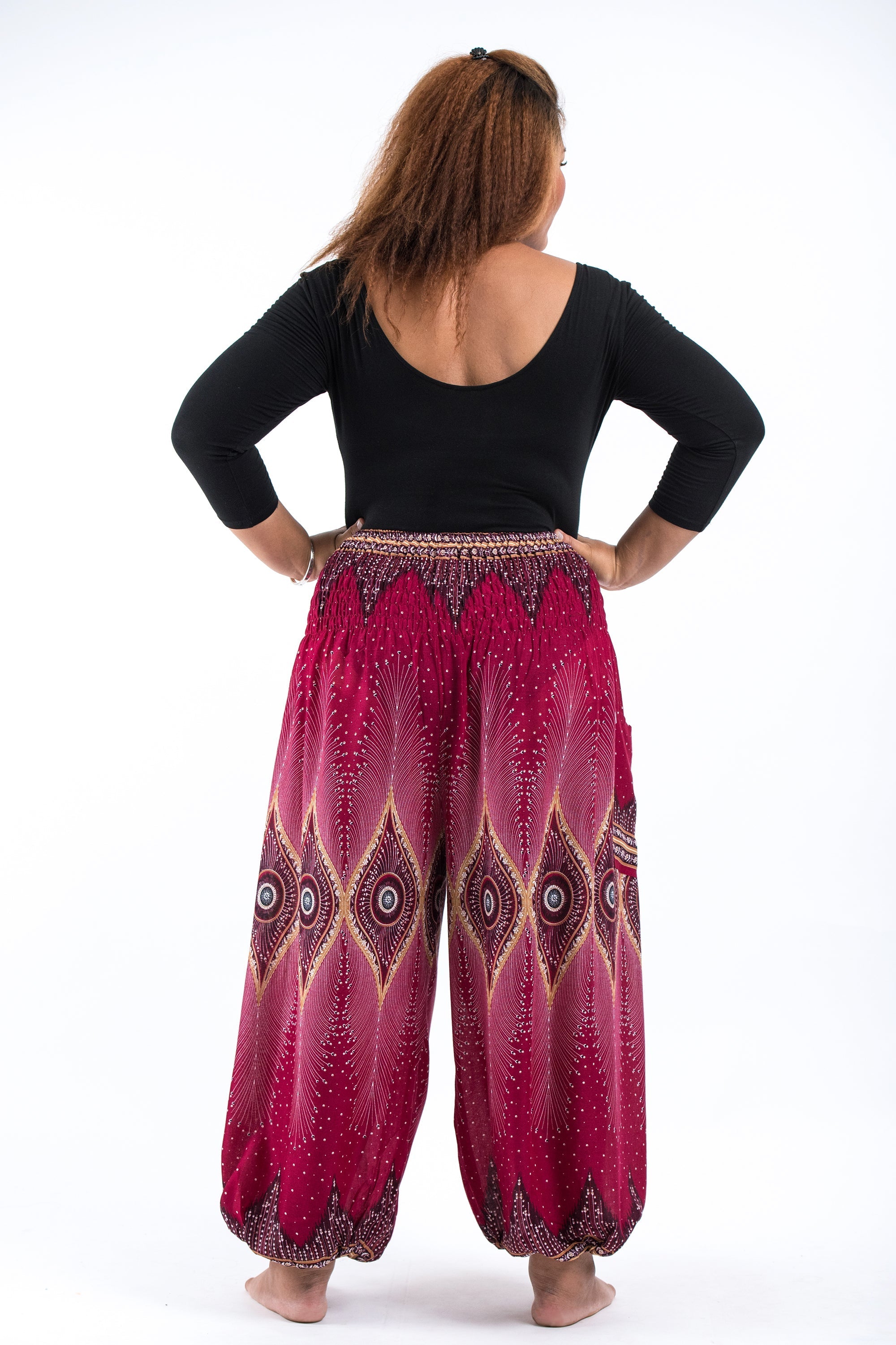Plus Size Diamond Peacock Women's Harem Pants in Red