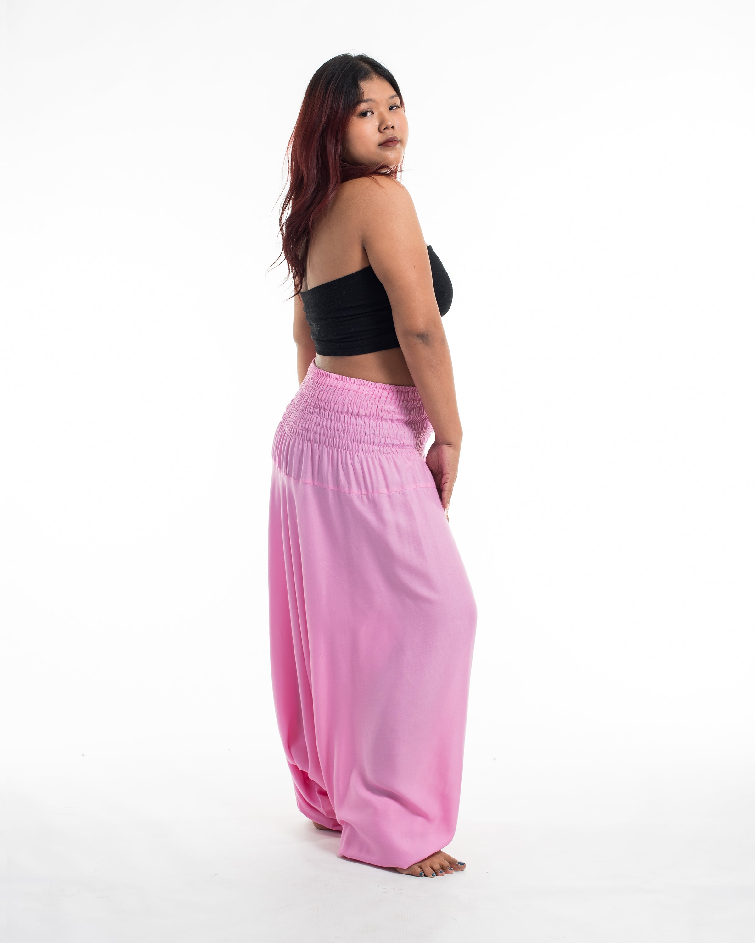 Plus Size Solid Color 2-in-1 Jumpsuit Harem Pants in Light Pink