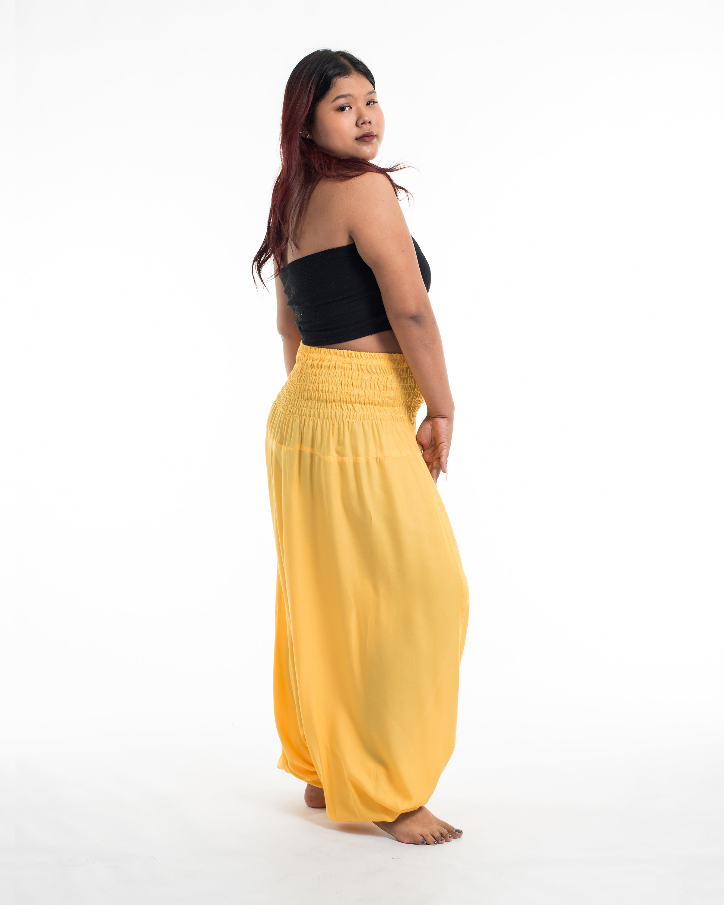 Plus Size Solid Color 2-in-1 Jumpsuit Harem Pants in Light Yellow