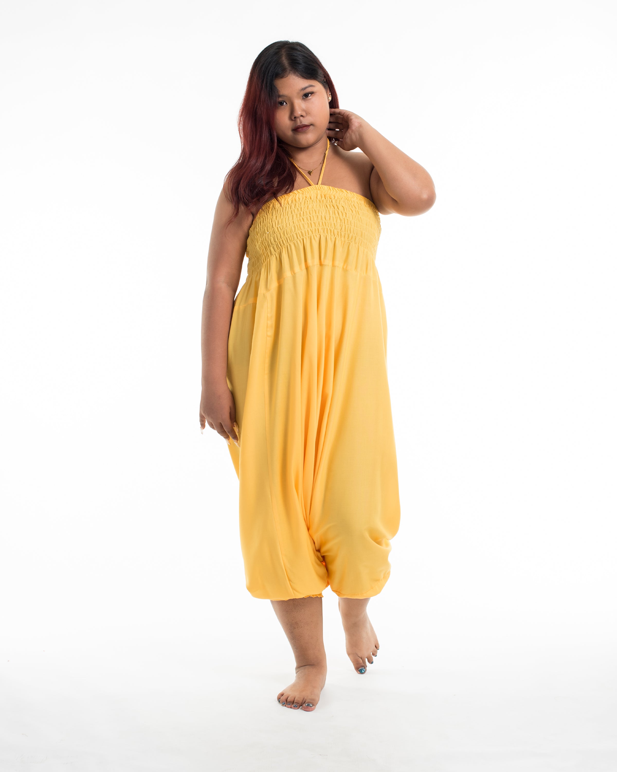Plus Size Solid Color 2-in-1 Jumpsuit Harem Pants in Light Yellow
