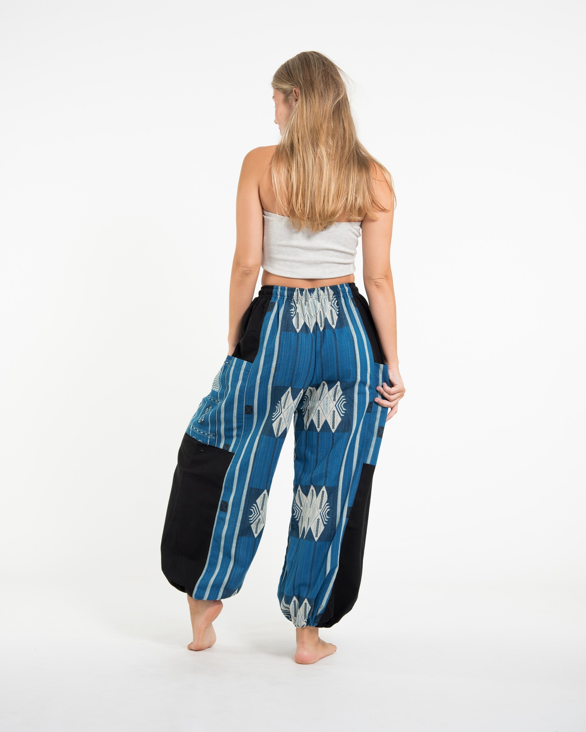 Two Tone Thai Hill Tribe Fabric Women's Cotton Pants in Blue