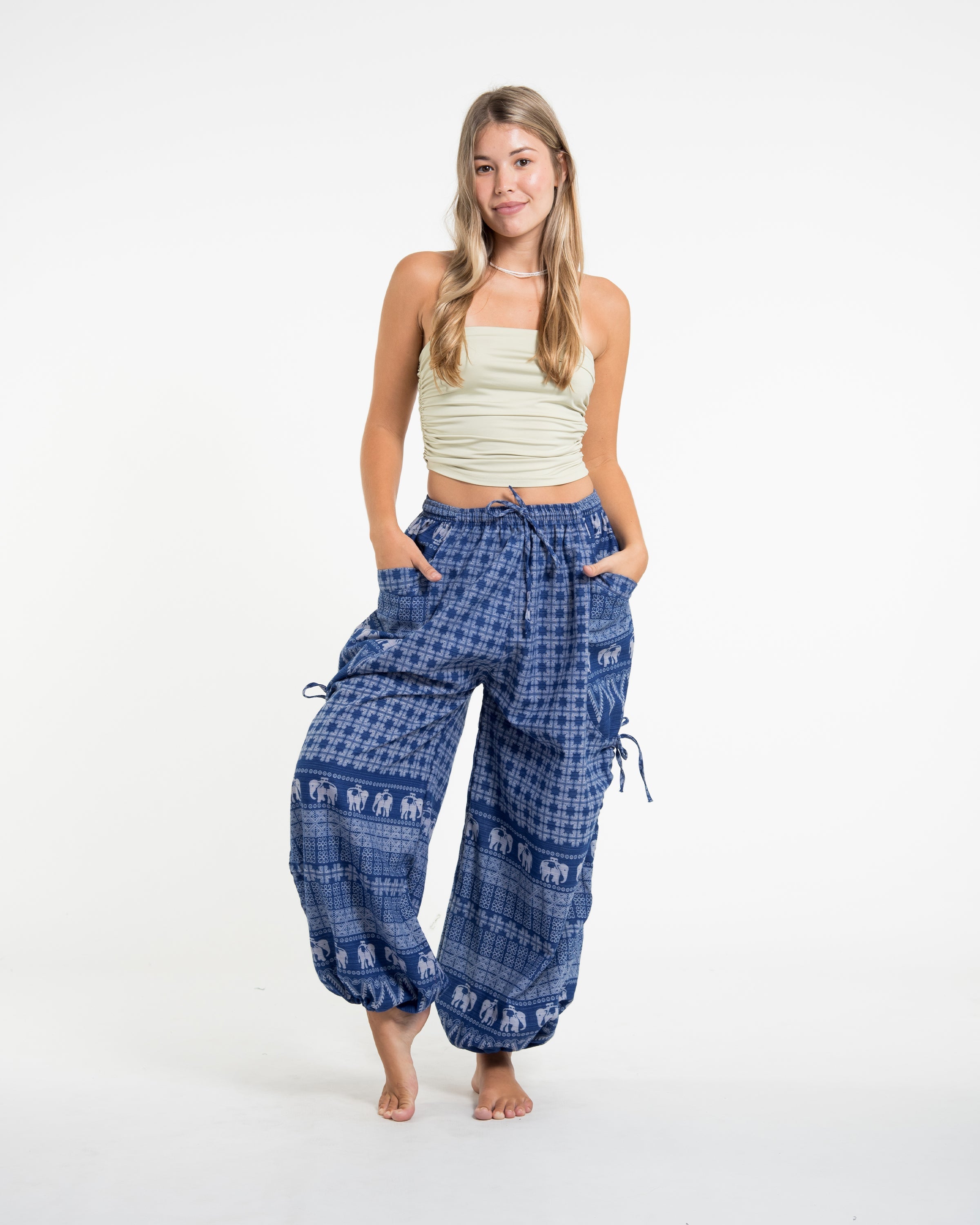Women's Hill Tribe Cotton Elephant Pants in Blue