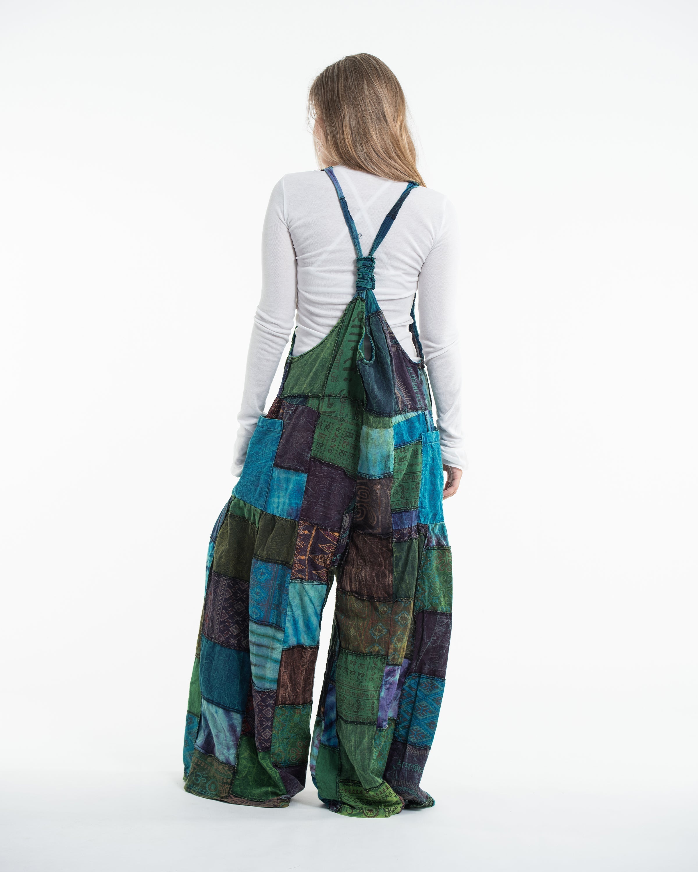 Baggy Style Patchwork Stonewash Overall in Multi Blue