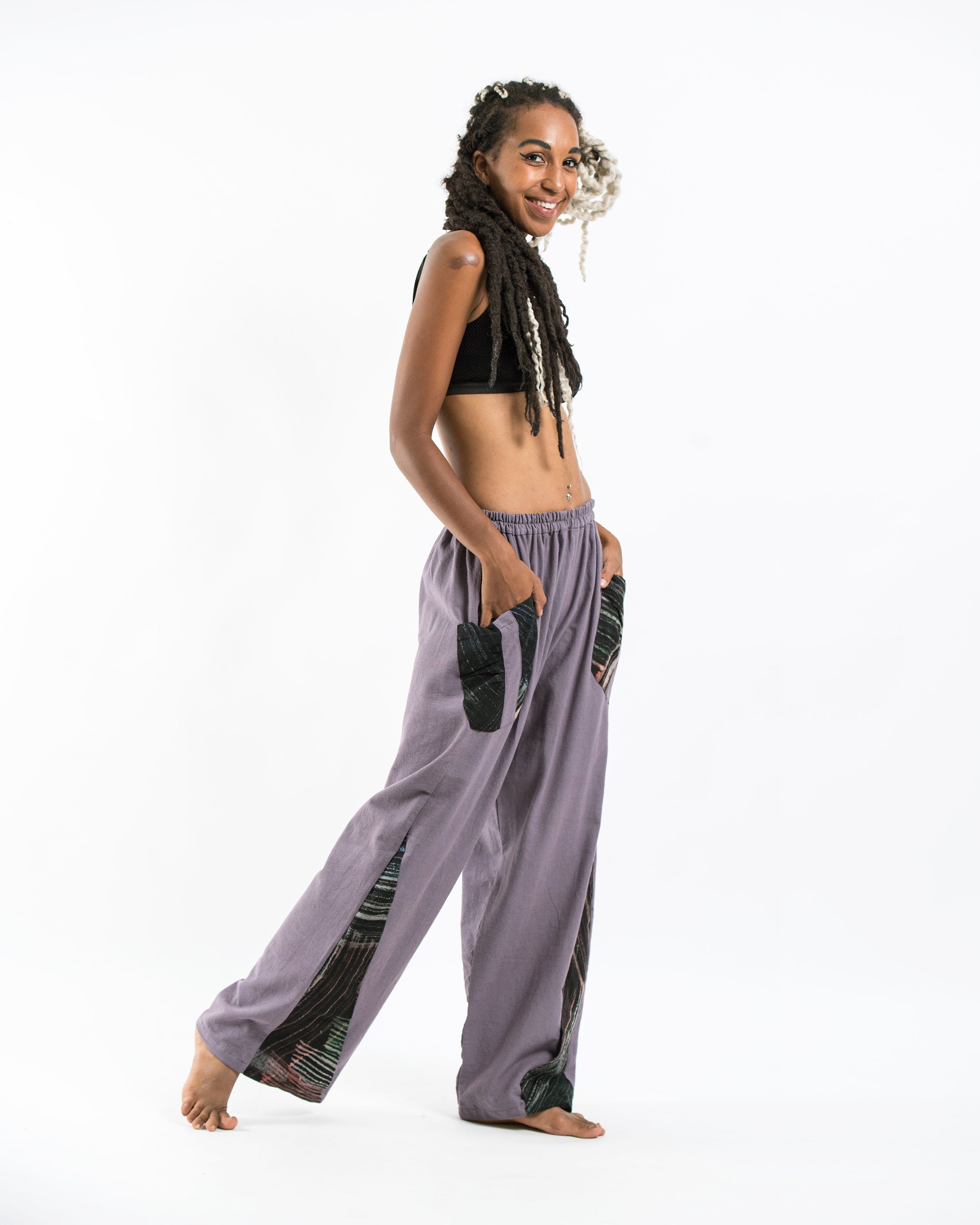 Thai Cotton Women's Pants With Hill Tribe Trim in Violet