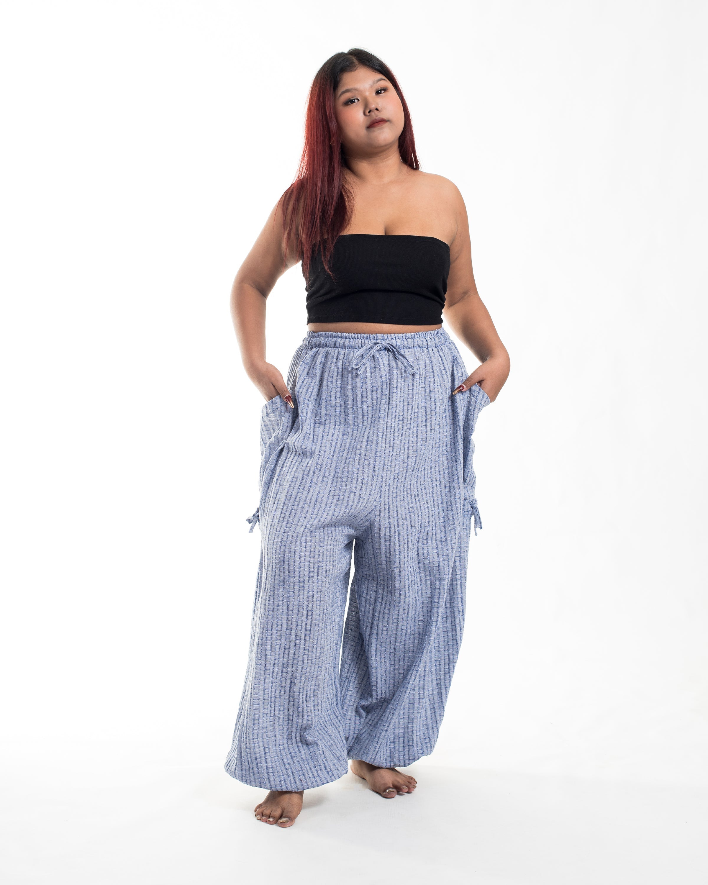 Plus Size Women's Ribbed Tencel Cotton Blend Pants in Blue