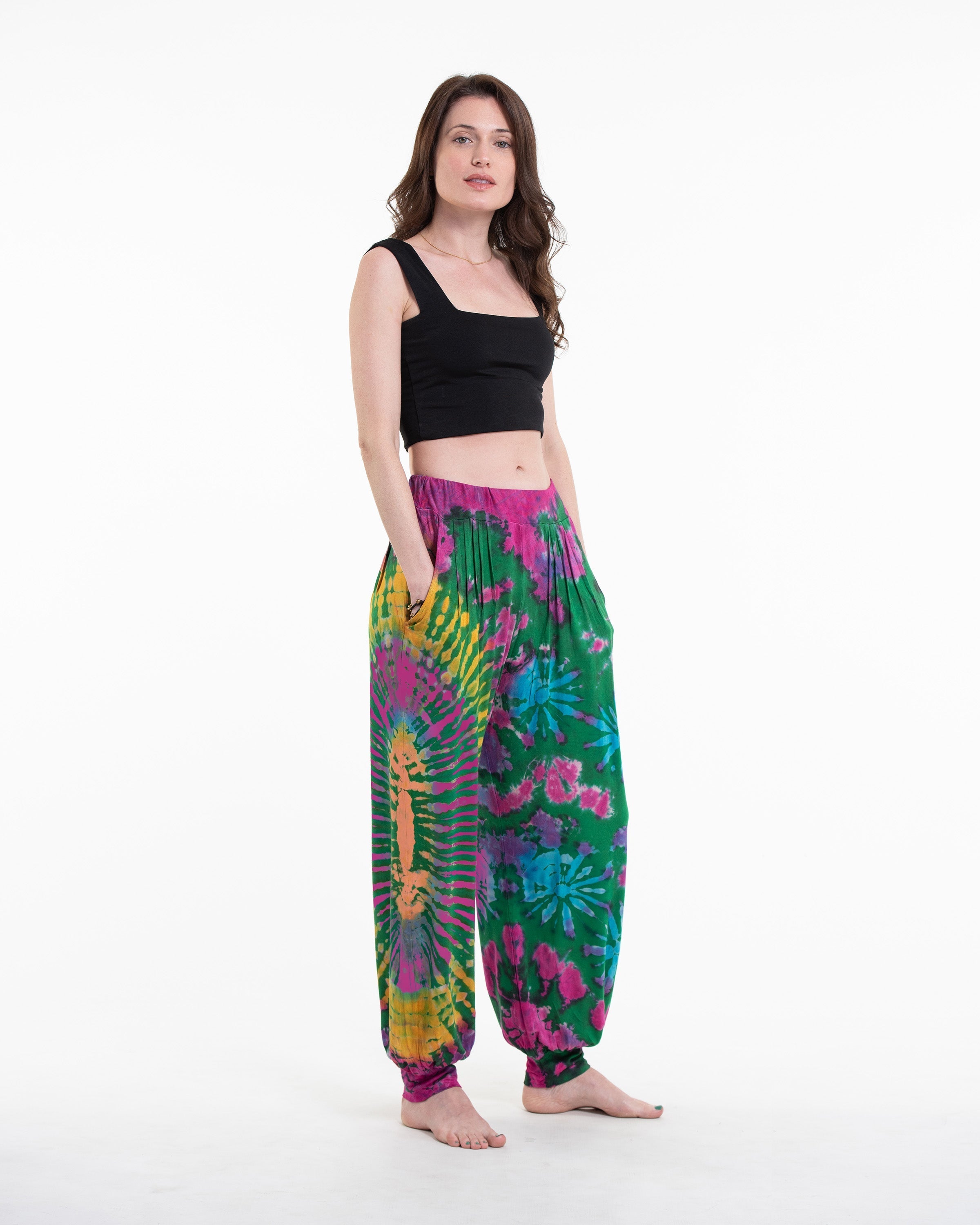 Tie Dye Cotton Women Harem Pants in Green