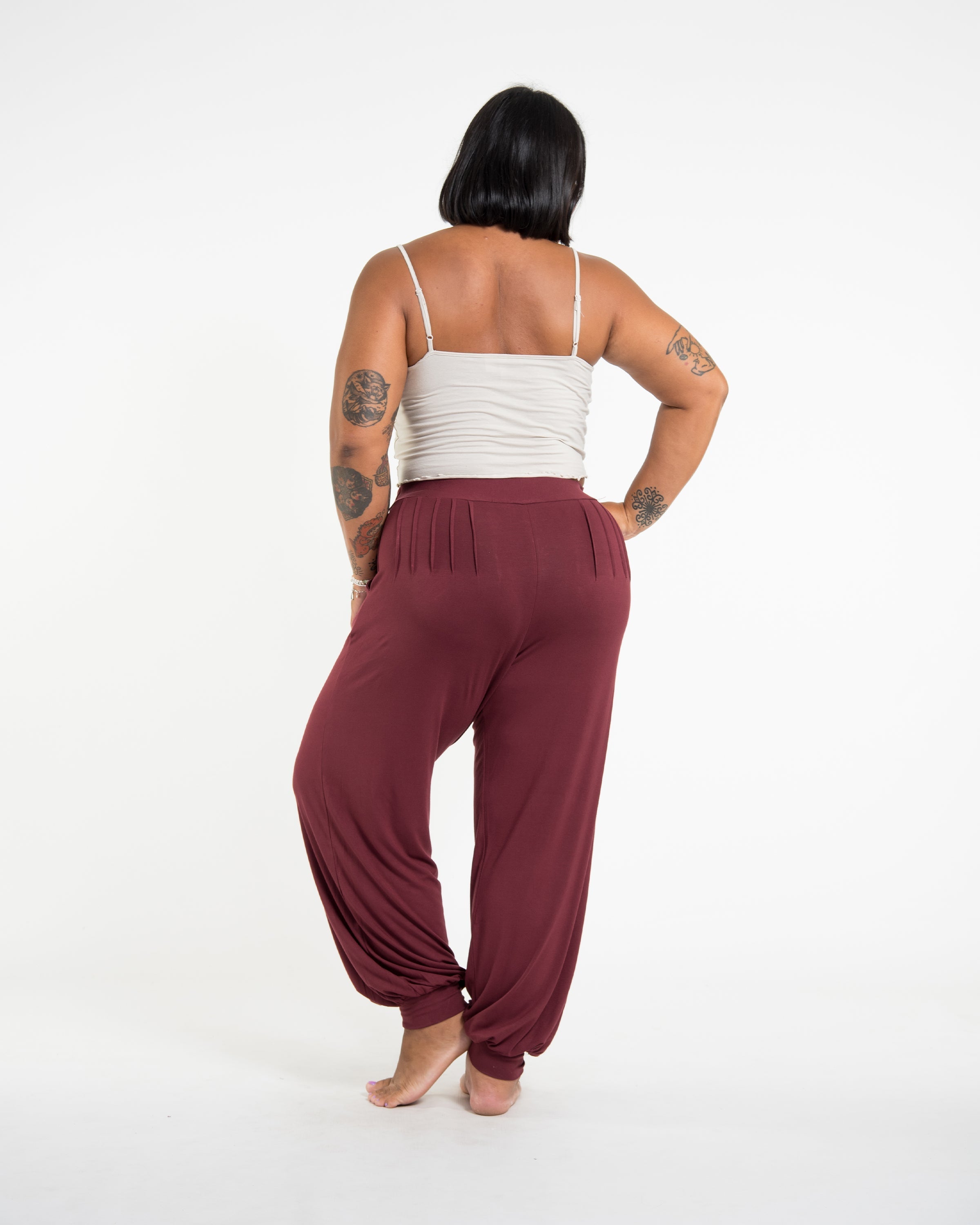 Plus Size Cotton Women Harem Pants in Solid Maroon