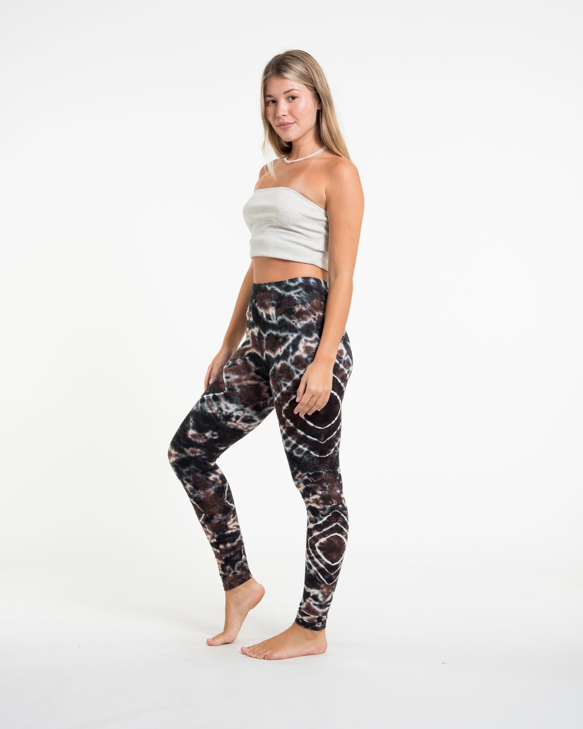 Diamond Tie Dye Cotton Leggings in Dark Brown
