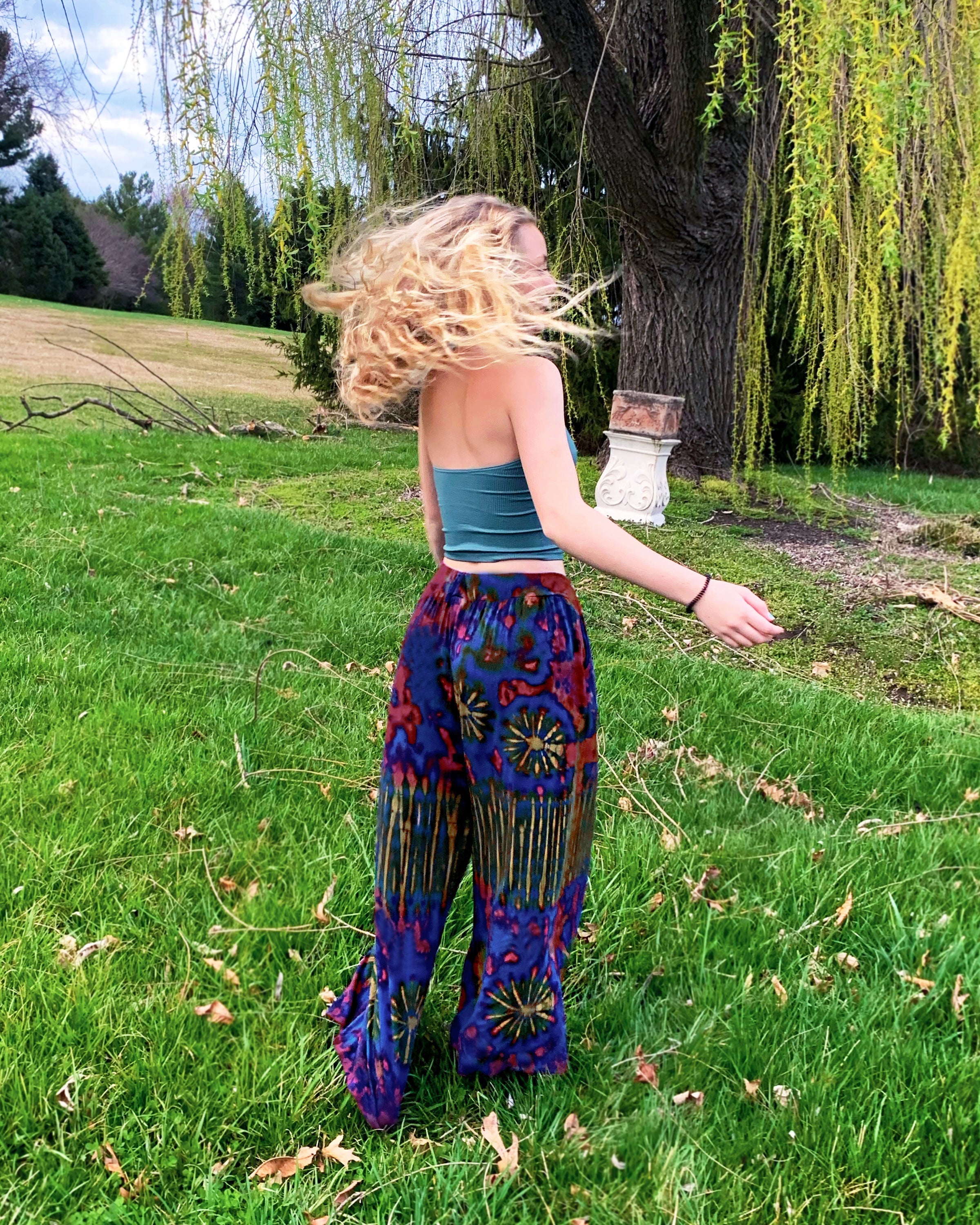 Tie Dye Wide Leg Palazzo Harem Pants Cotton in Royal Blue