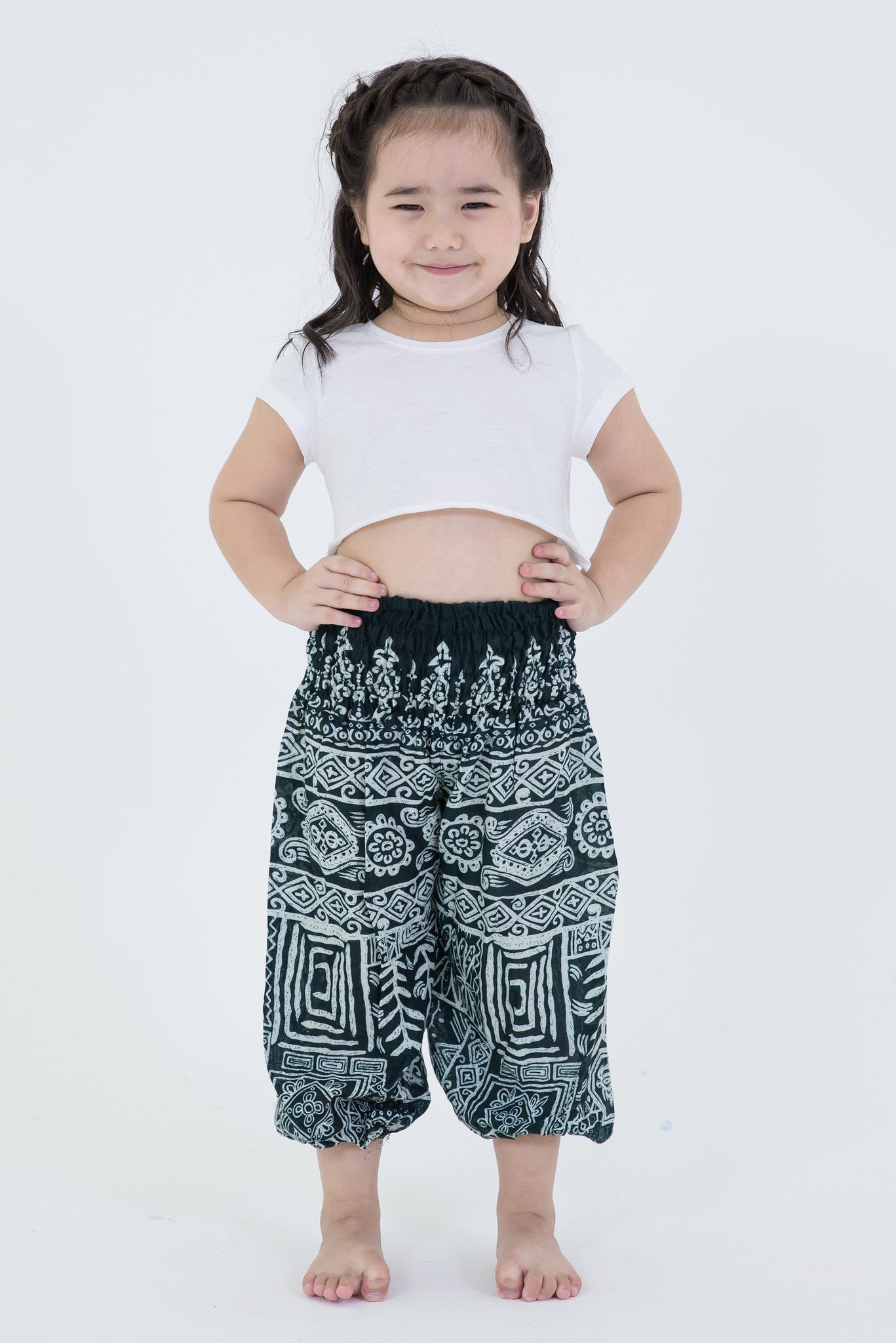 Tribal Prints Kids Harem Pants in Green