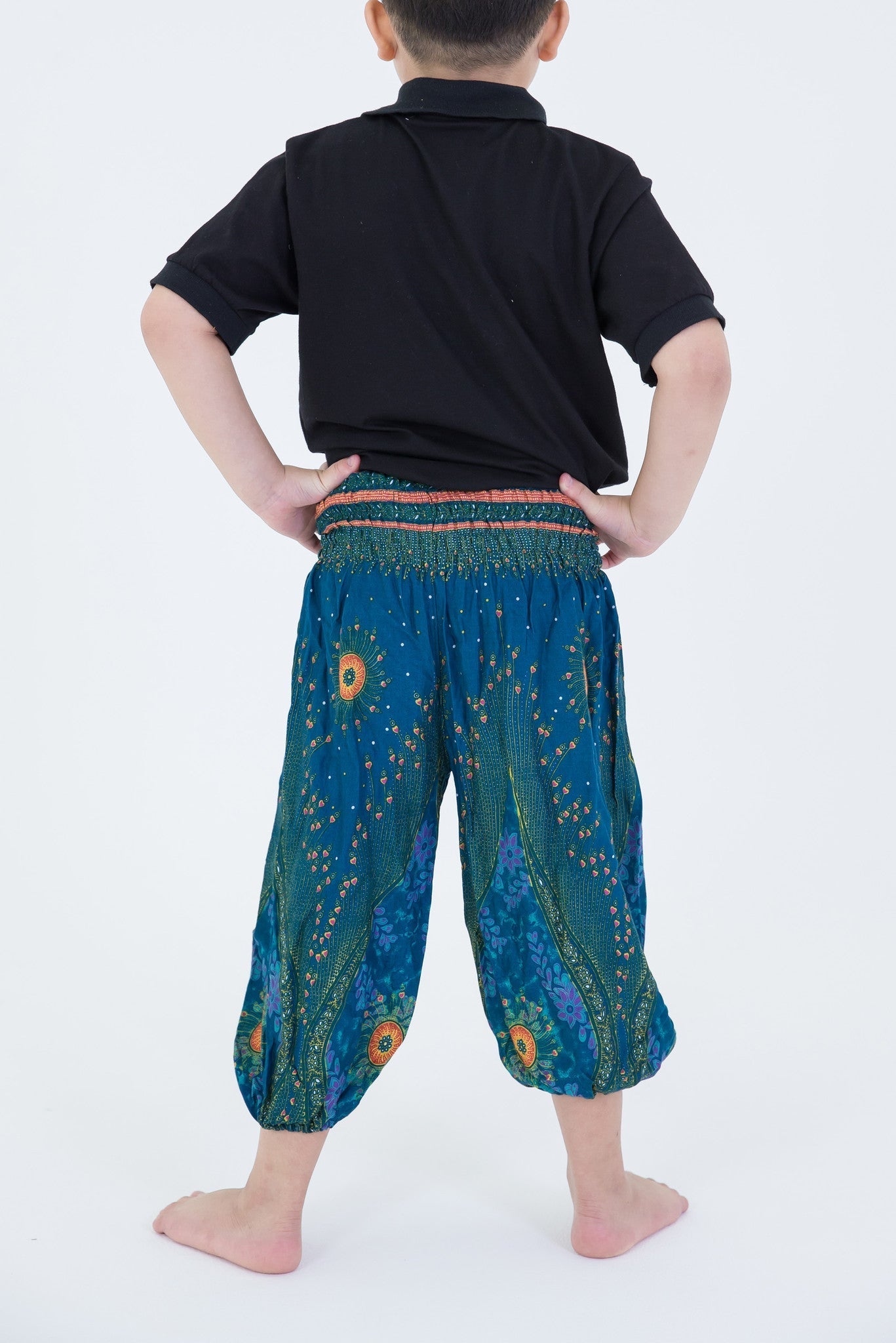 Peacock Eye Kids Harem Pants in Turquoise