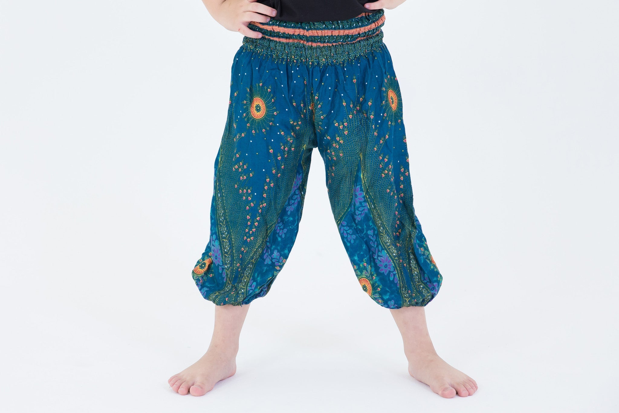 Peacock Eye Kids Harem Pants in Turquoise