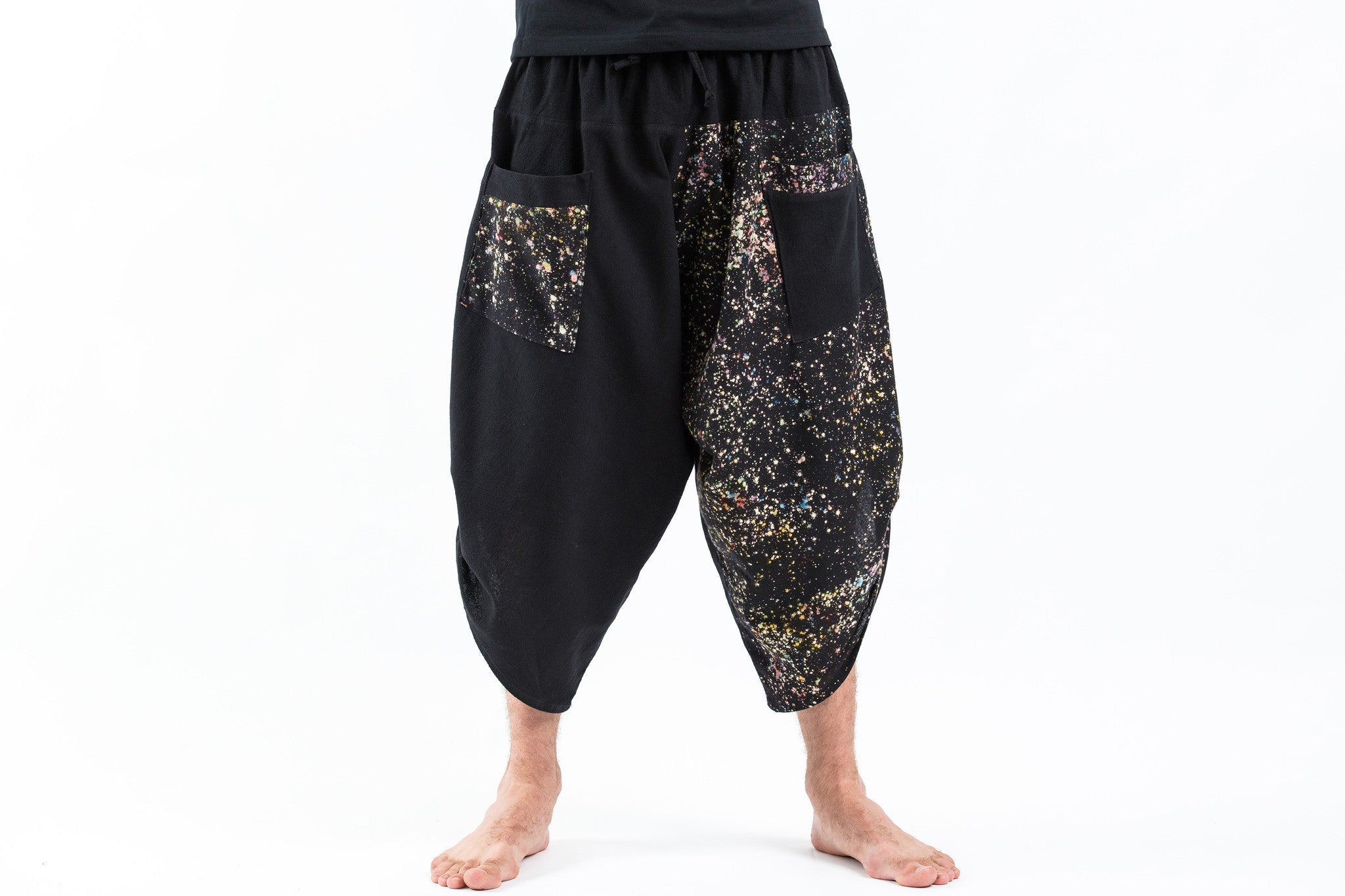 Two Tone Splatter Prints Men's Three Quarter Pants in Black