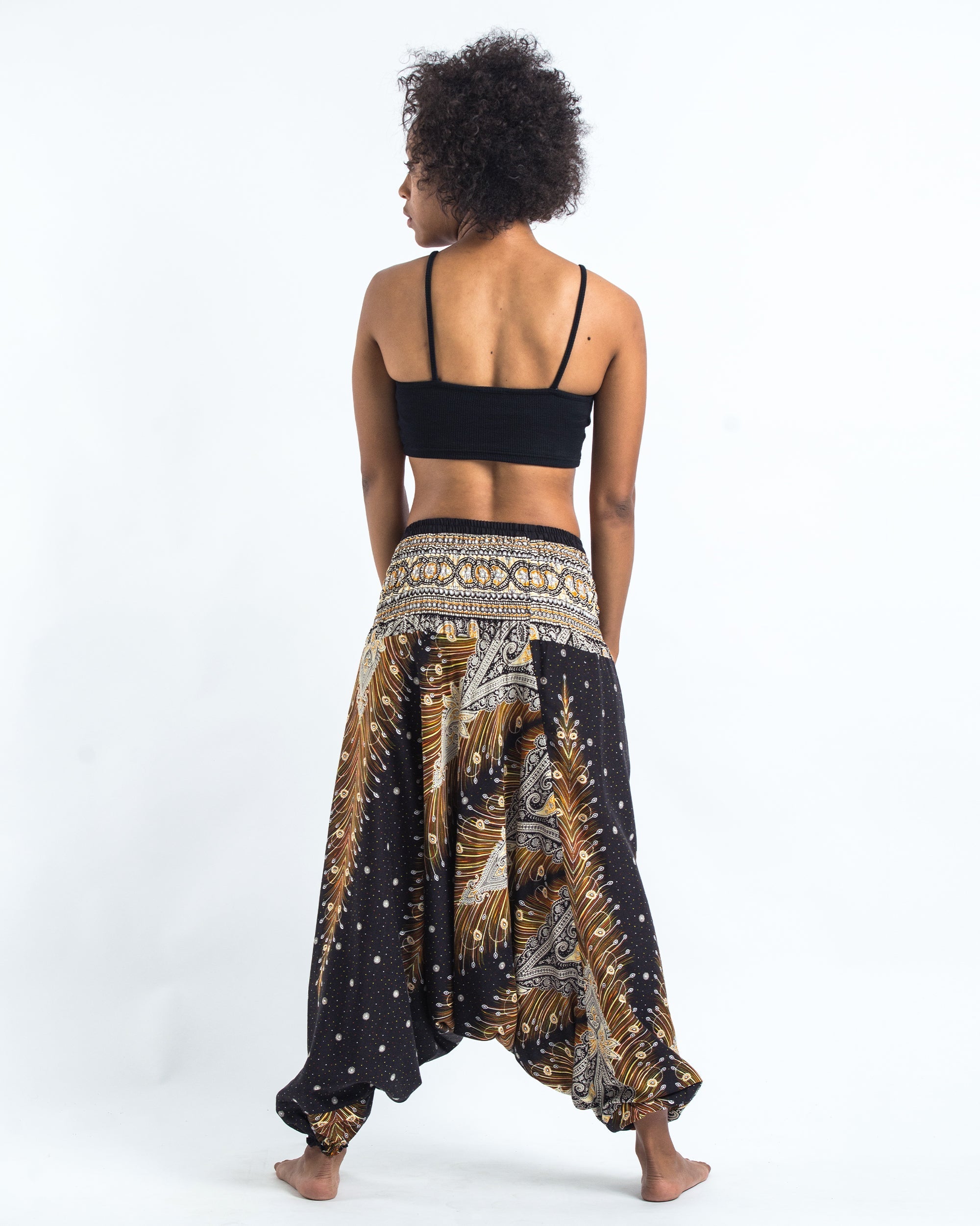 Peacock Feathers 2-in-1 Jumpsuit Harem Pants in Black