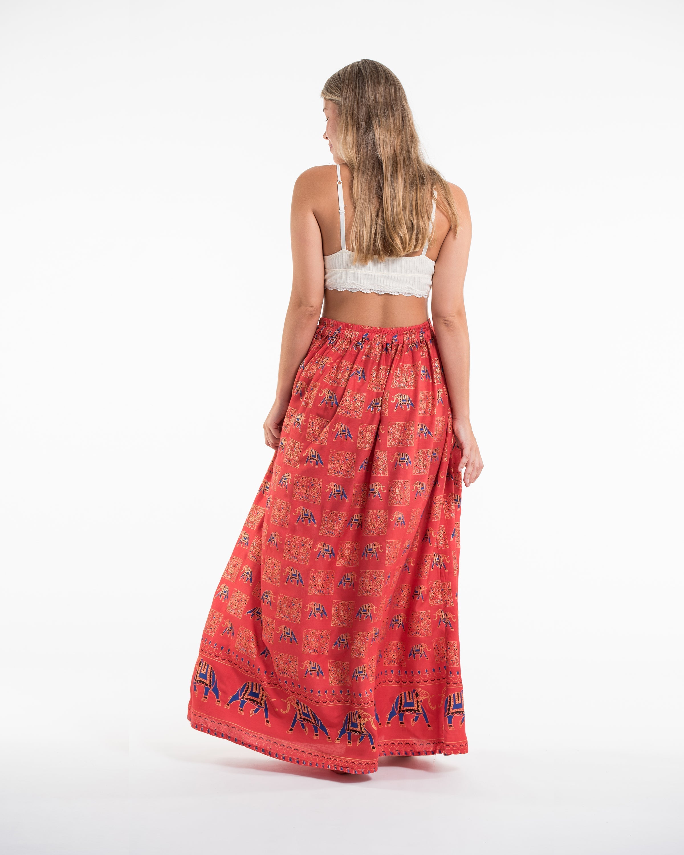 Elephant Print Midi Skirt in Red