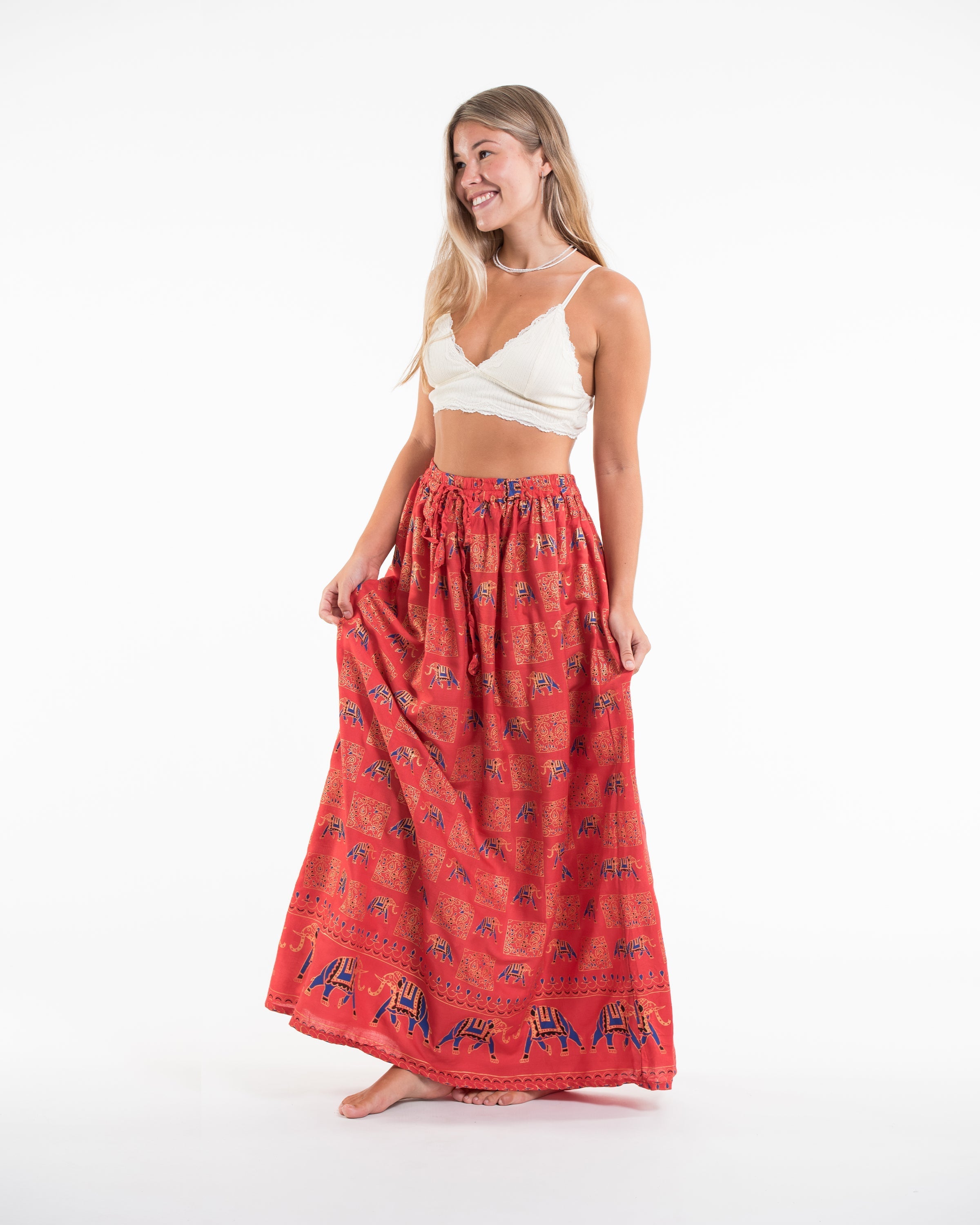 Elephant Print Midi Skirt in Red