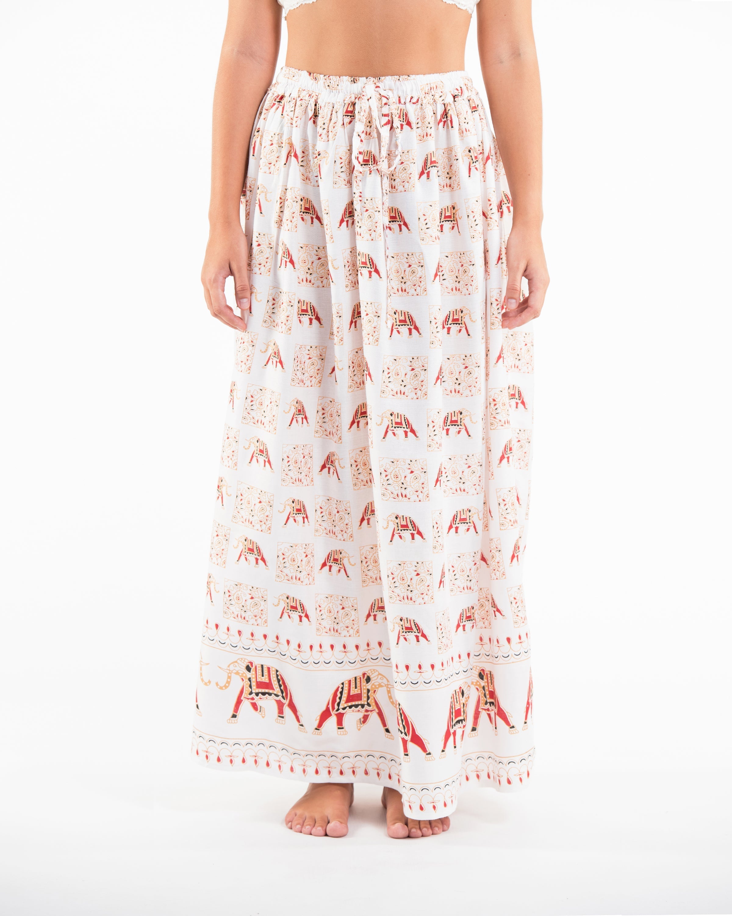 Elephant Print Midi Skirt in White