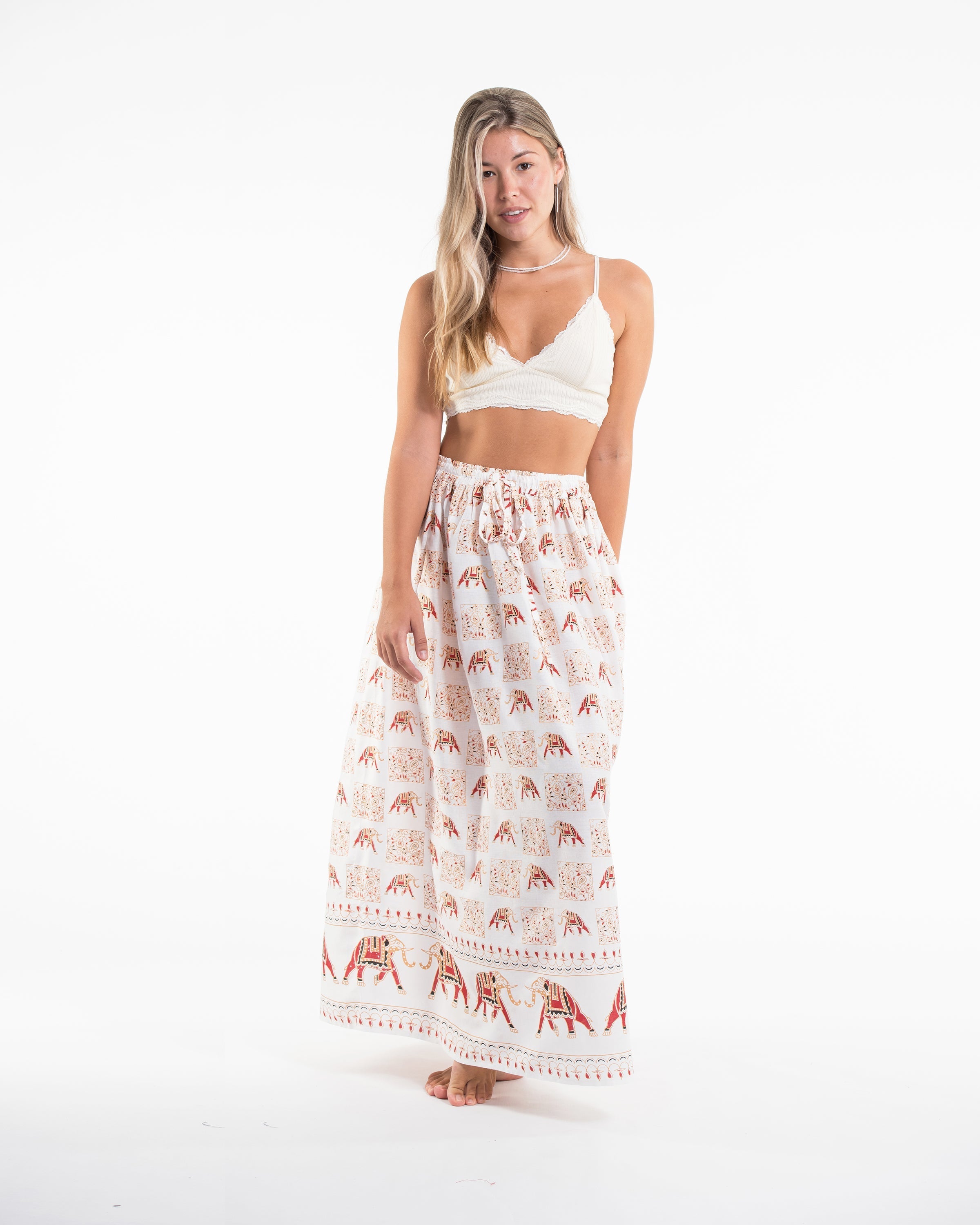 Elephant Print Midi Skirt in White