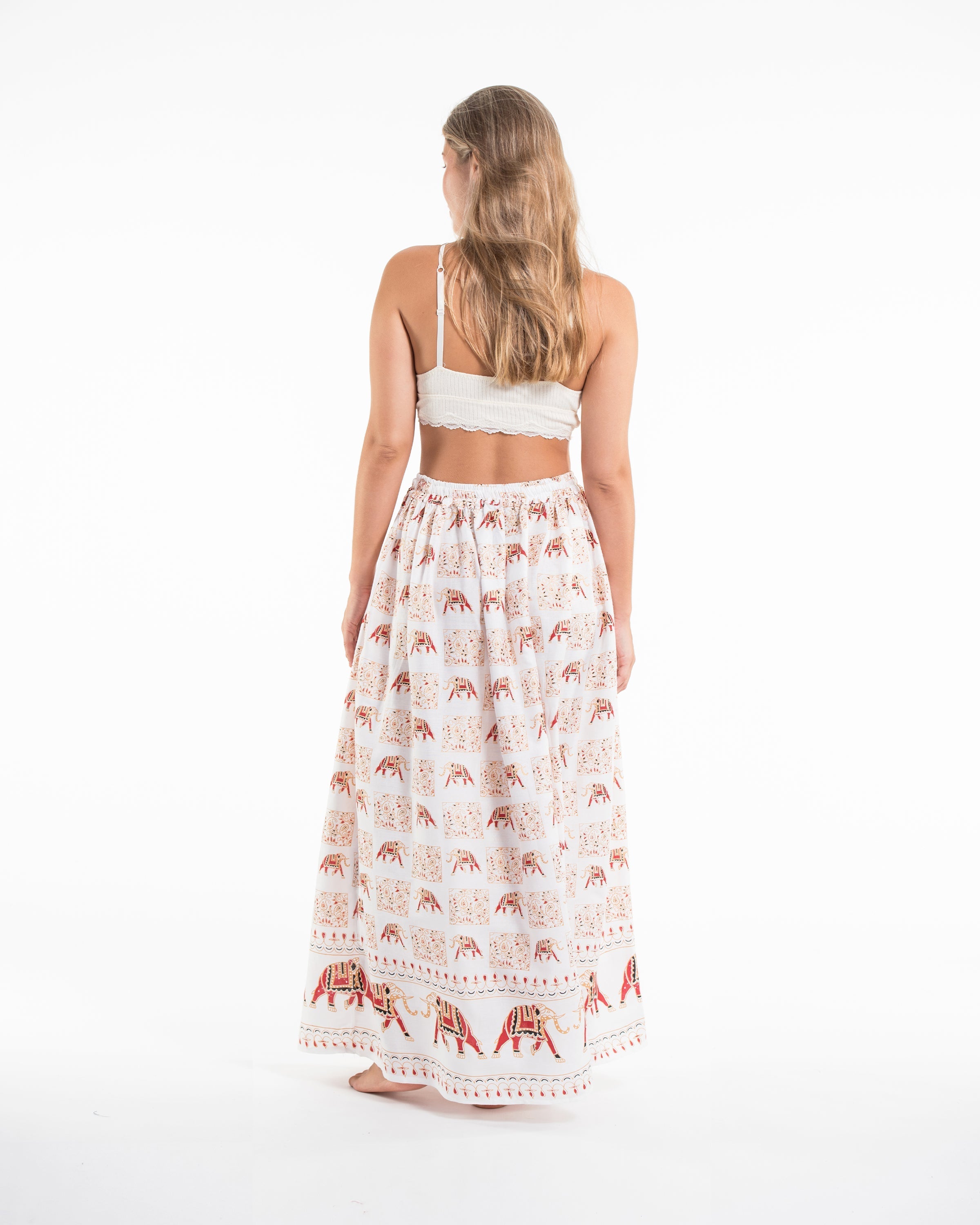 Elephant Print Midi Skirt in White