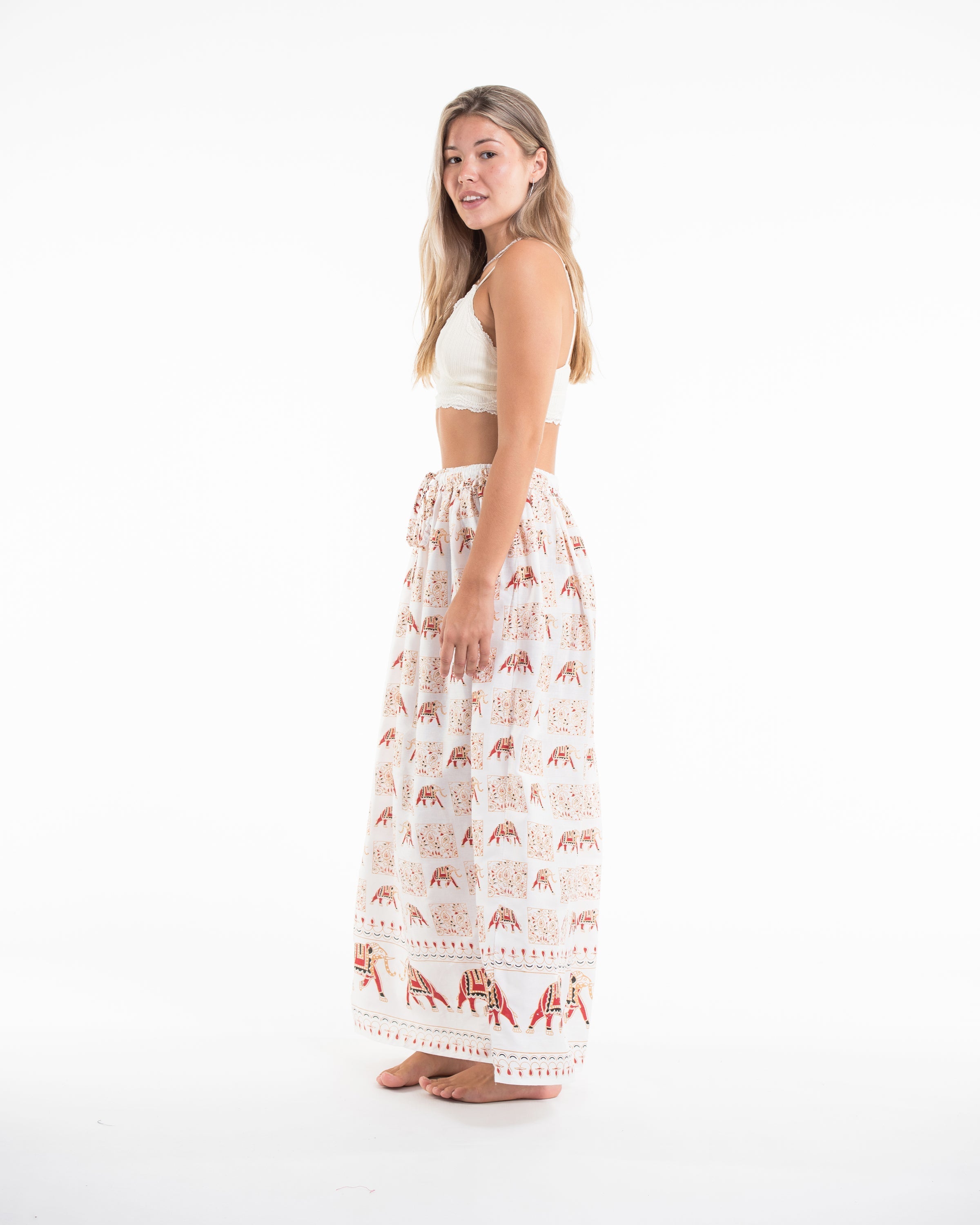 Elephant Print Midi Skirt in White