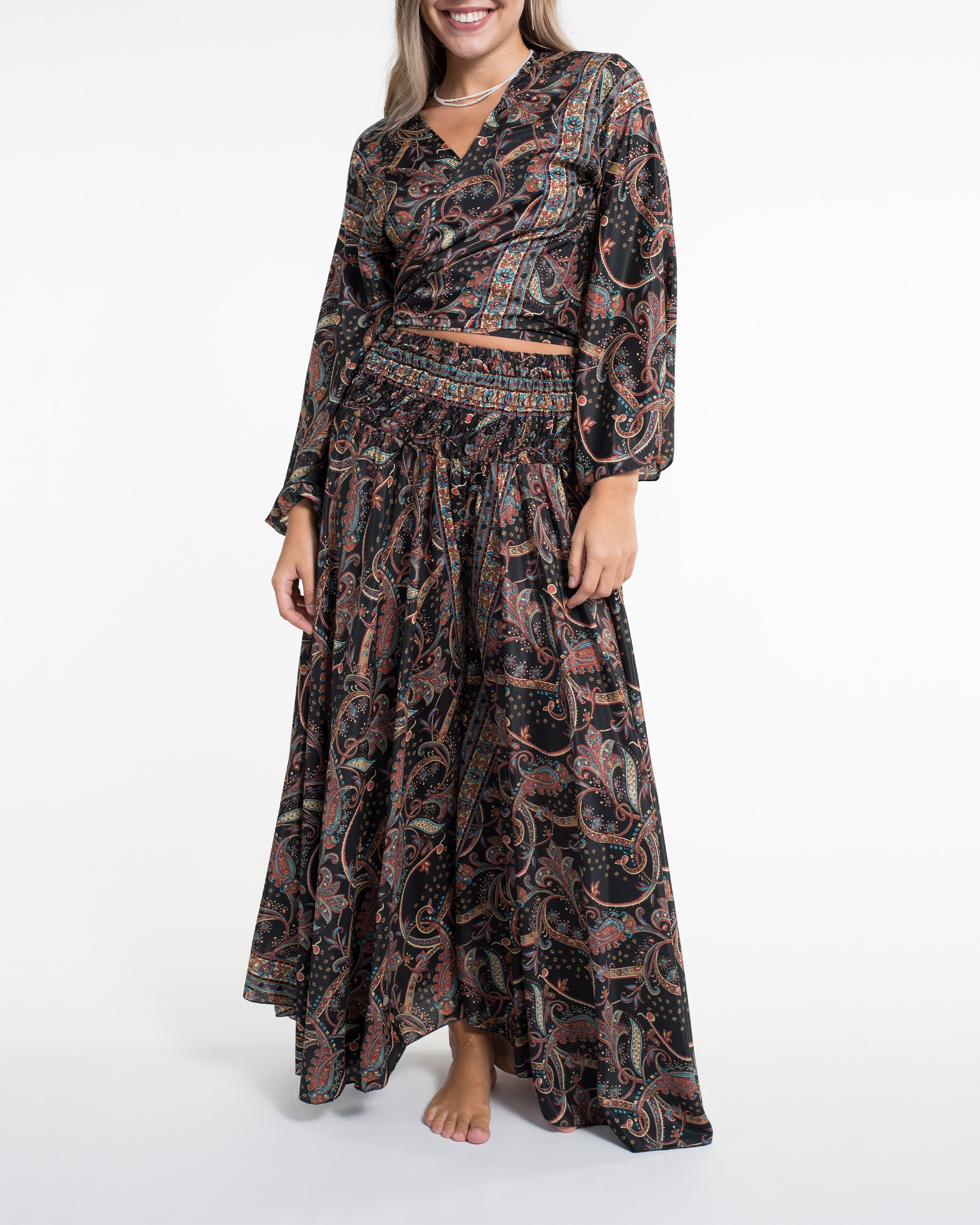 Celestial Paisley Tie Top and Palazzo Pants in Black