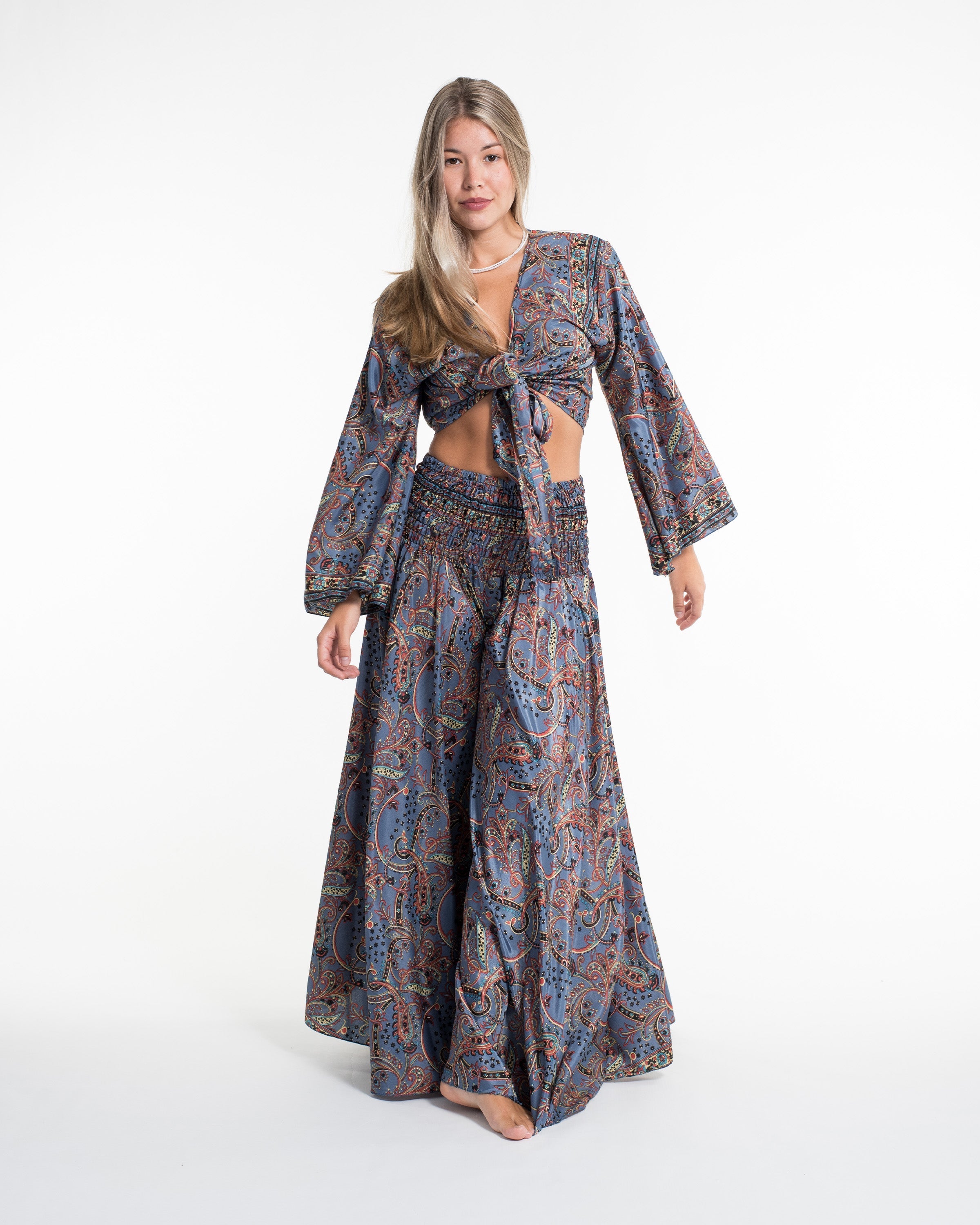Celestial Paisley Tie Top and Palazzo Pants in Blue