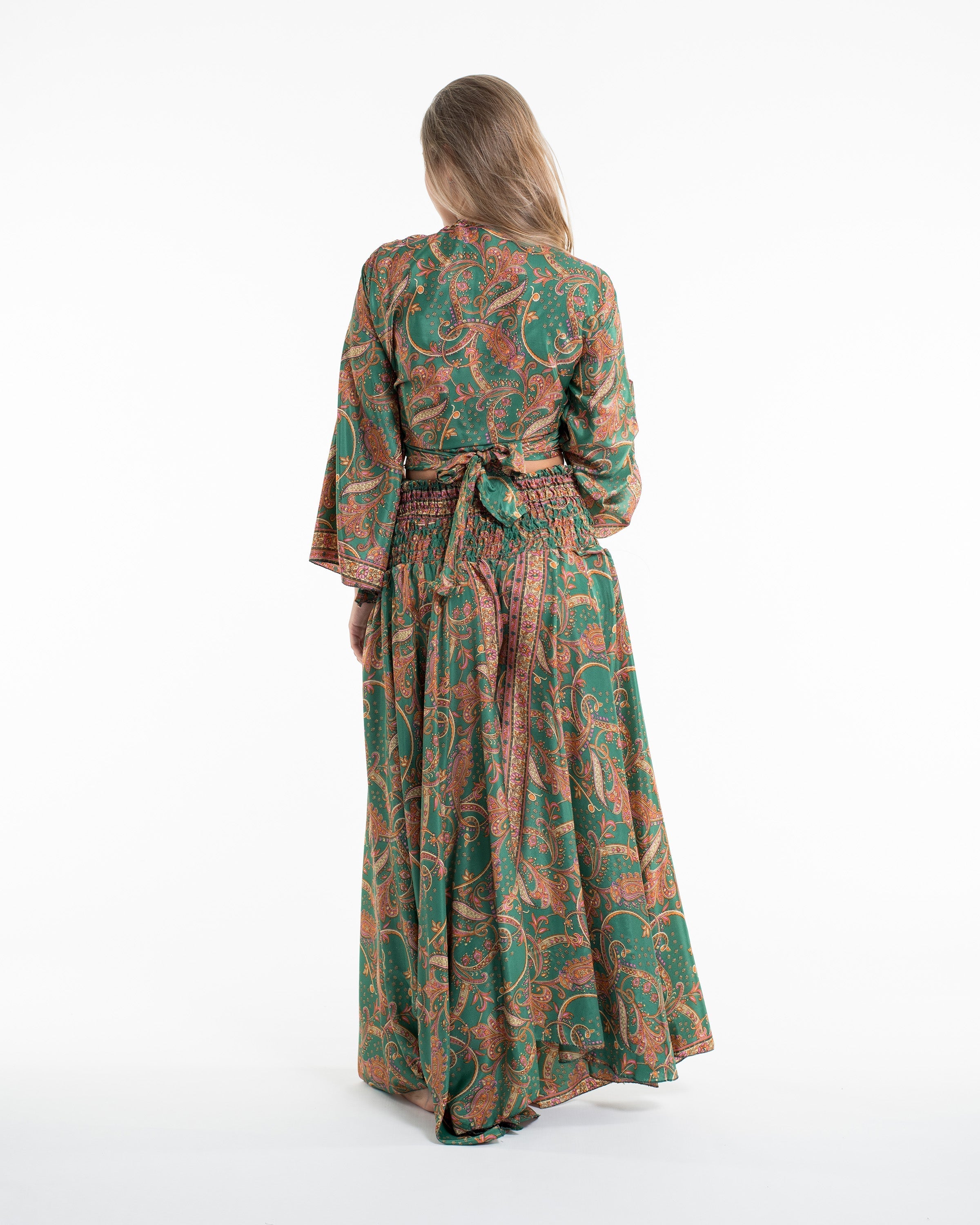 Celestial Paisley Tie Top and Palazzo Pants in Green