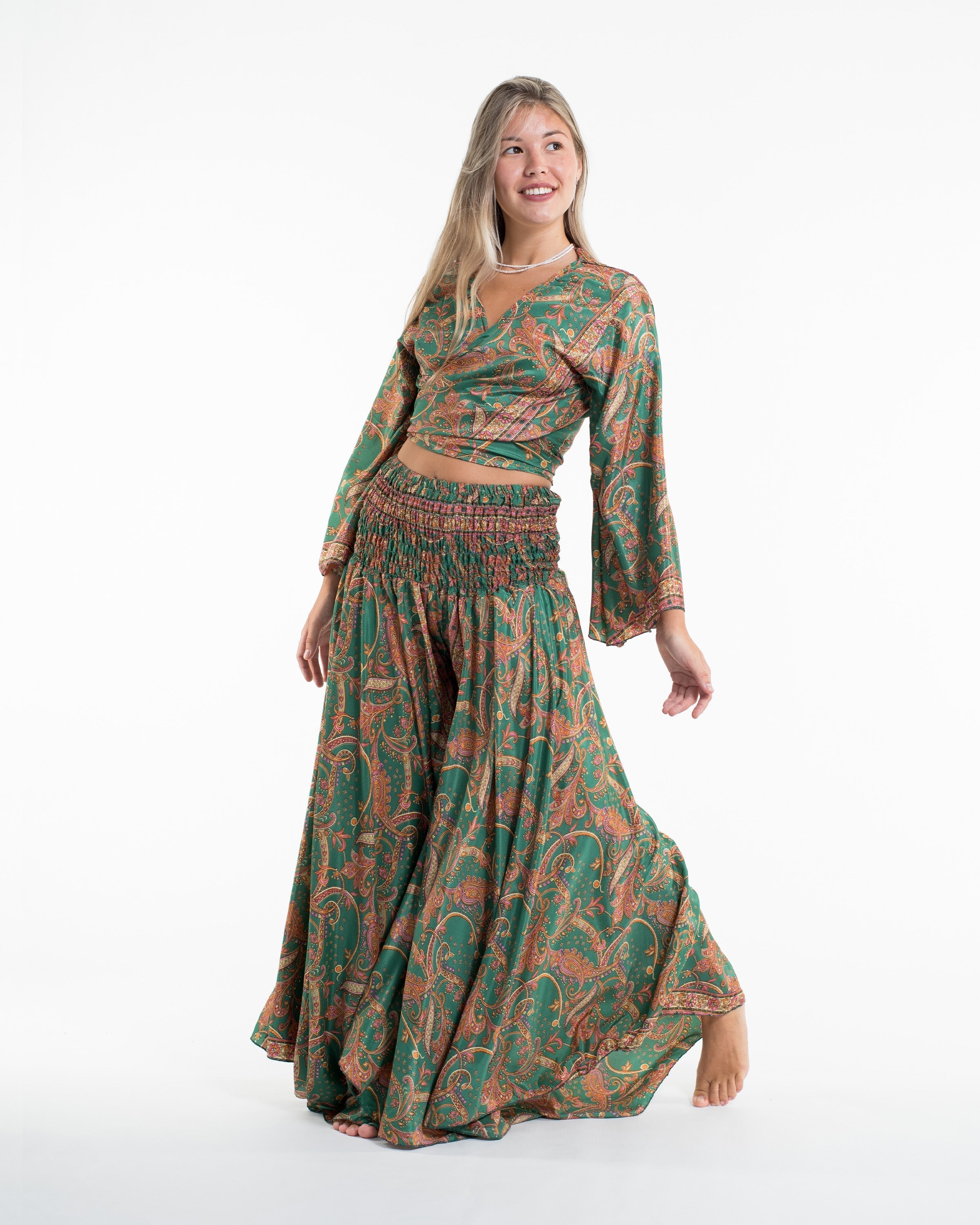 Celestial Paisley Tie Top and Palazzo Pants in Green