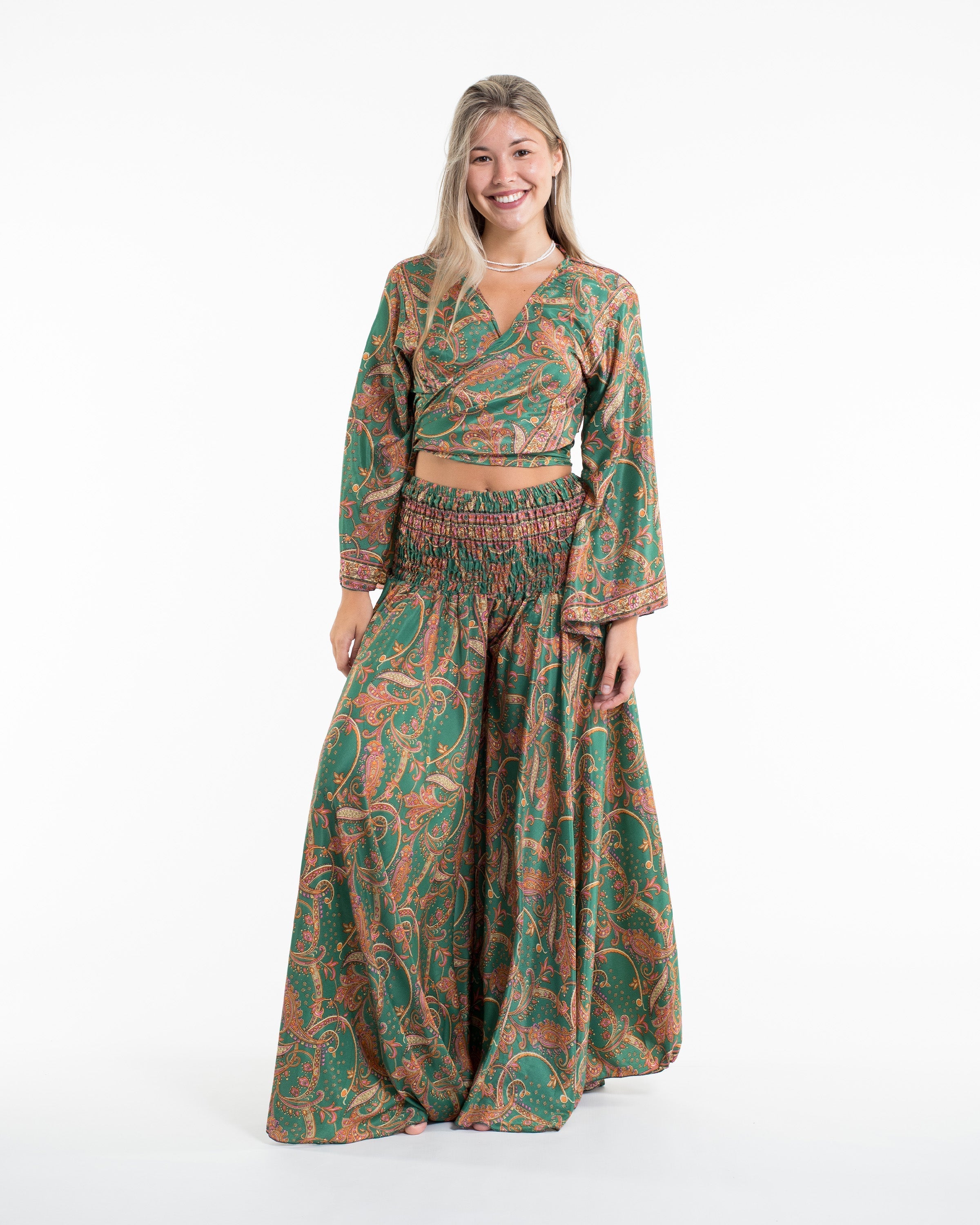 Celestial Paisley Tie Top and Palazzo Pants in Green