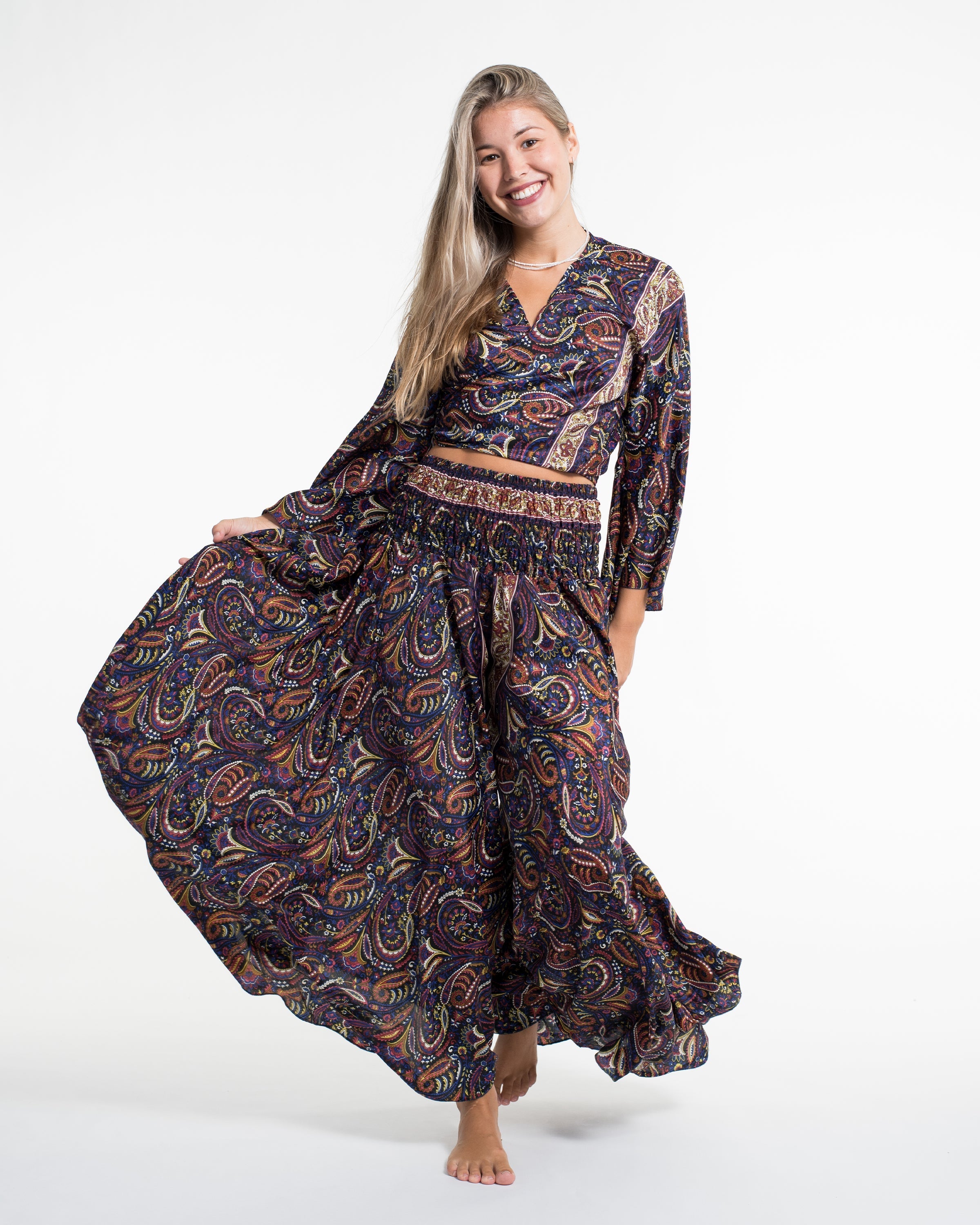 Stellar Paisley Tie Top and Palazzo Pants in Navy