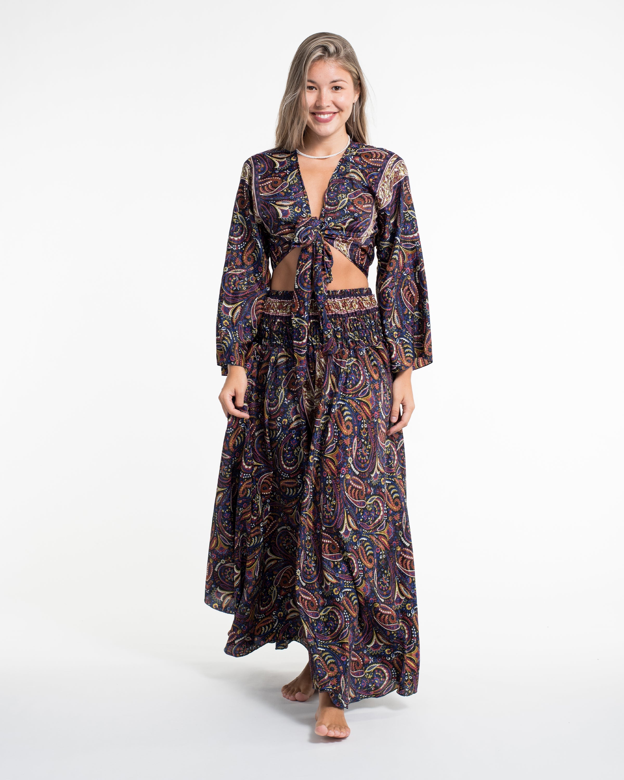 Stellar Paisley Tie Top and Palazzo Pants in Navy
