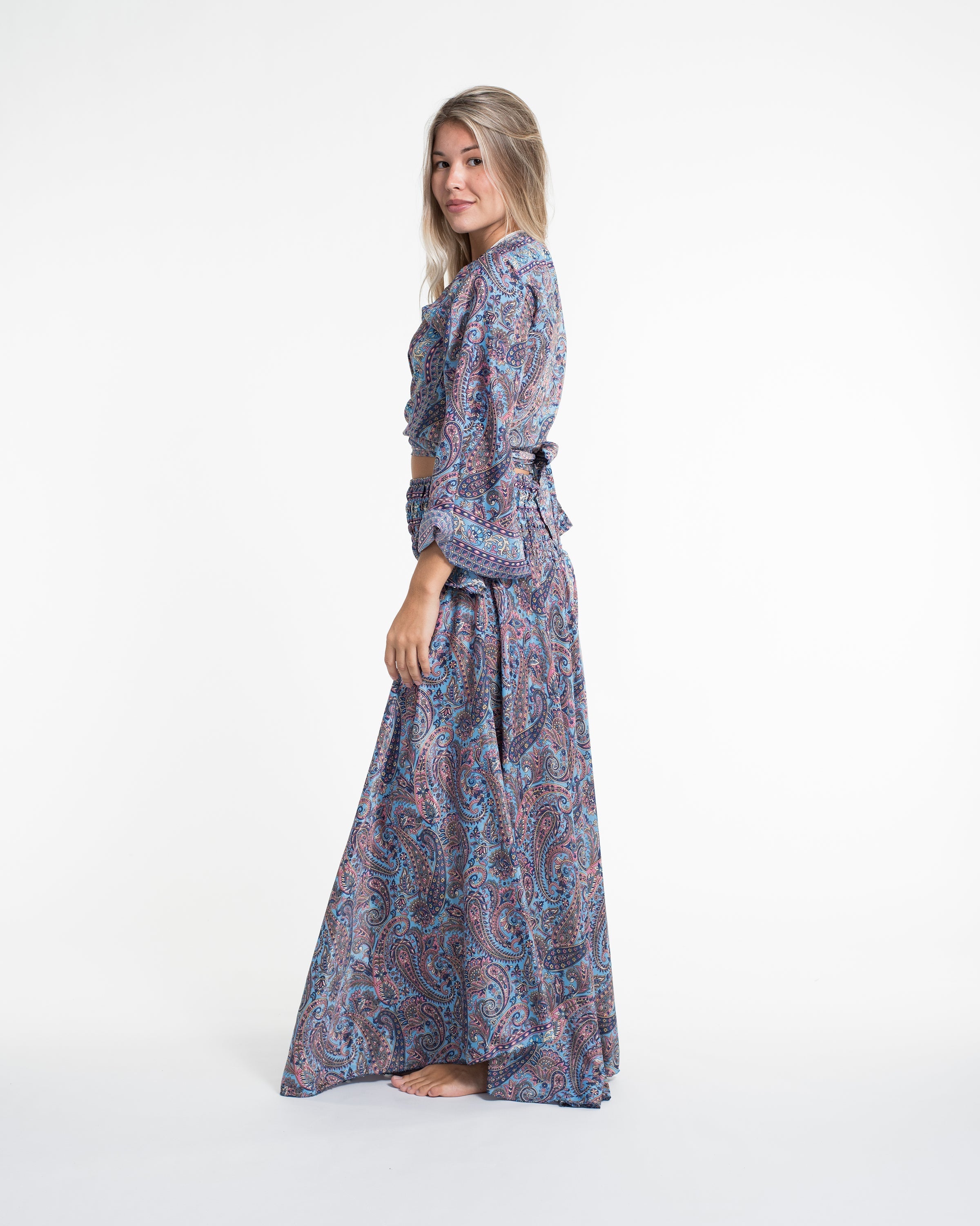 Twilight Paisley Tie Top and Palazzo Pants in Light Blue