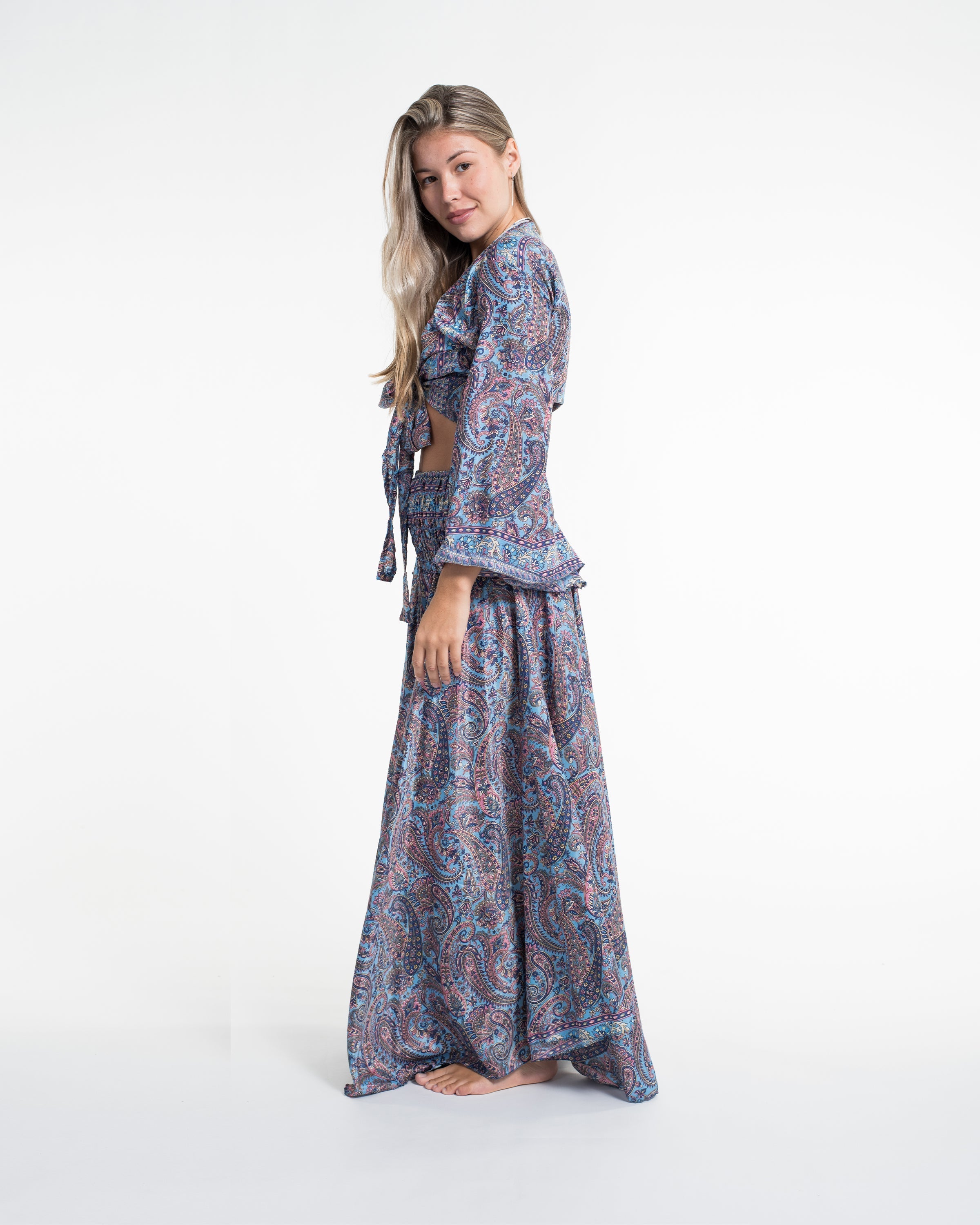 Twilight Paisley Tie Top and Palazzo Pants in Light Blue