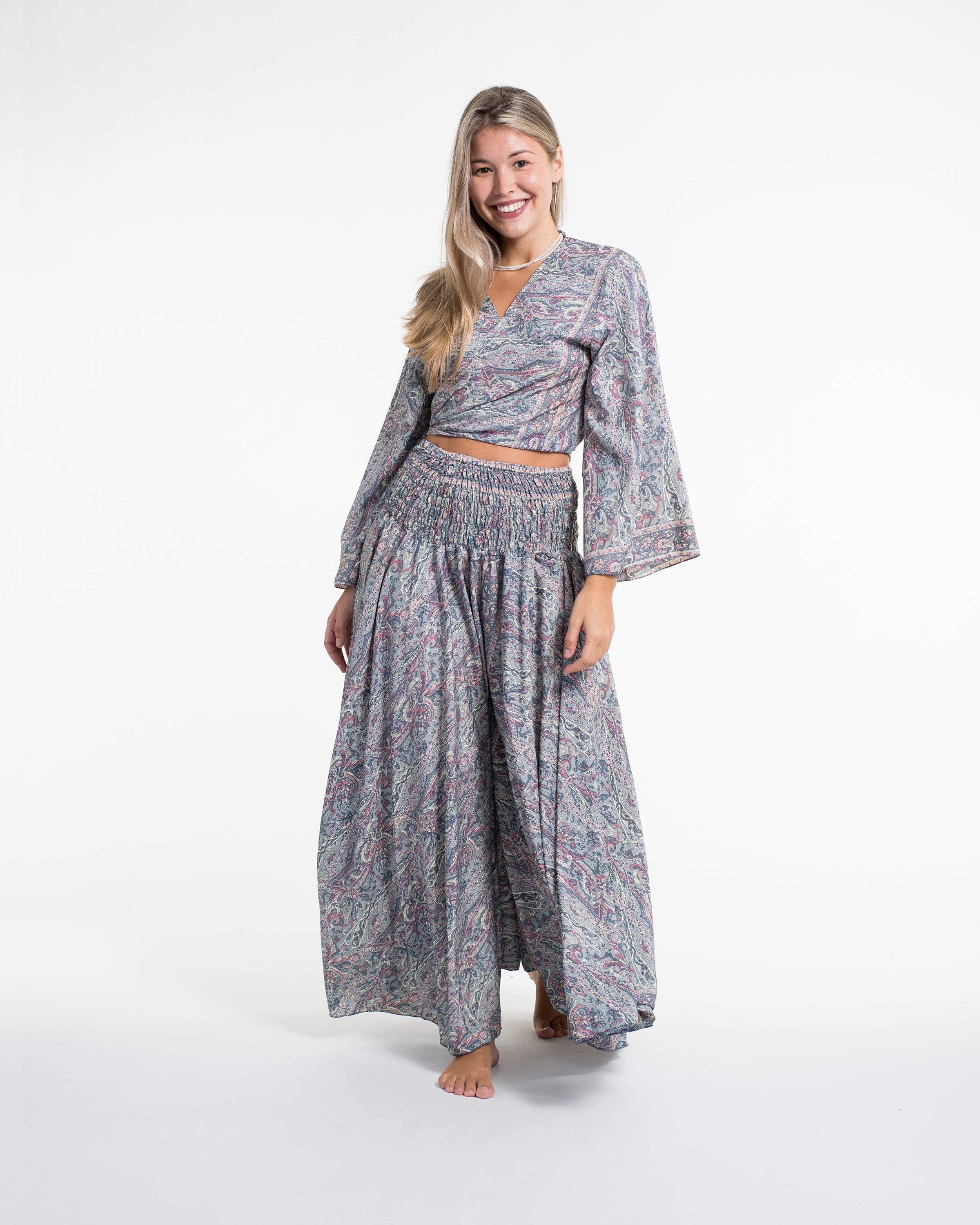 Mystic Paisley Tie Top and Palazzo Pants in Gray