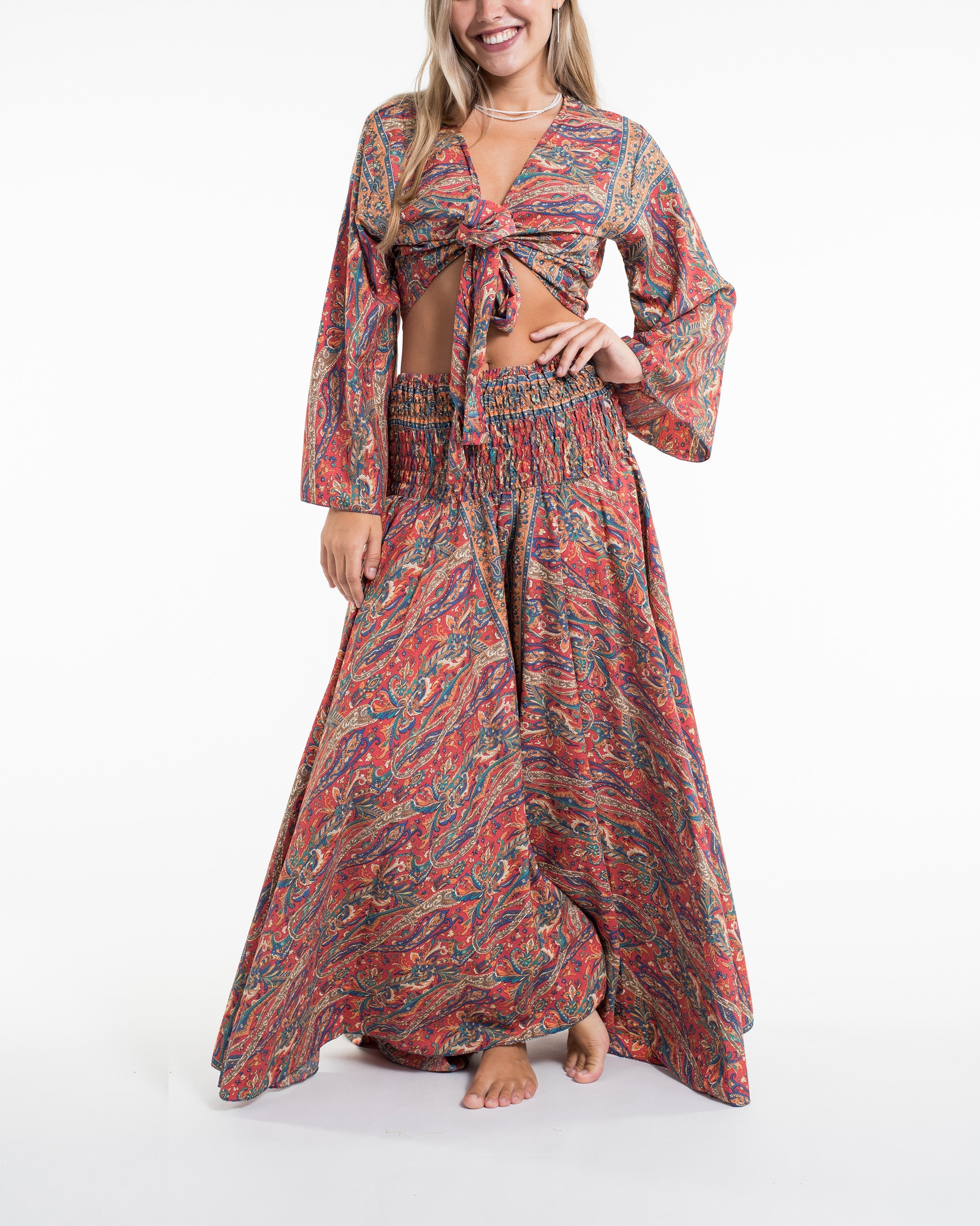 Mystic Paisley Tie Top and Palazzo Pants in Red
