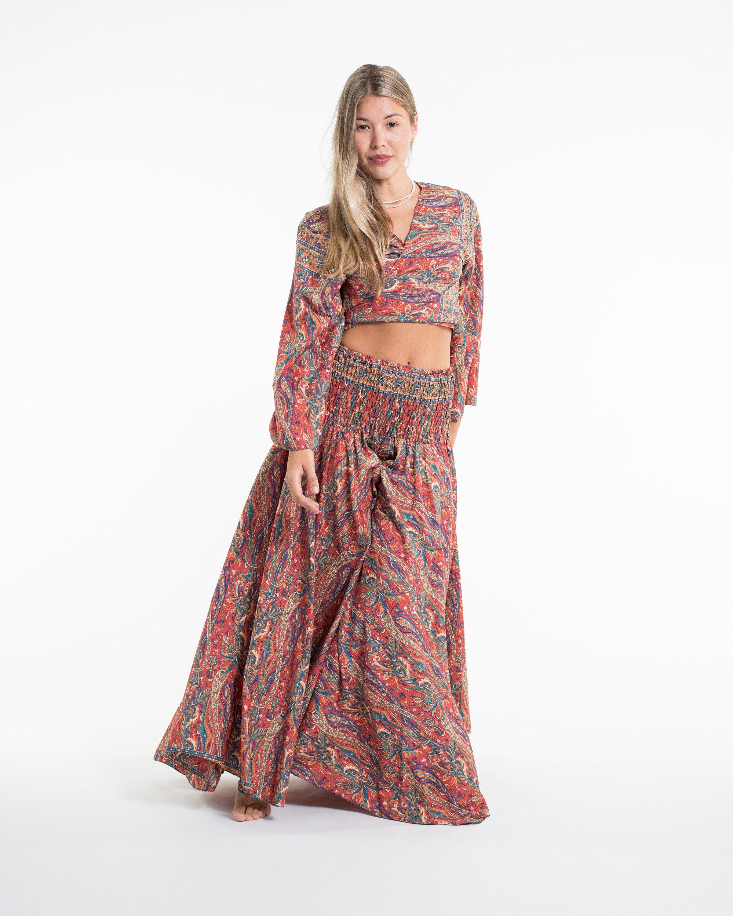 Mystic Paisley Tie Top and Palazzo Pants in Red