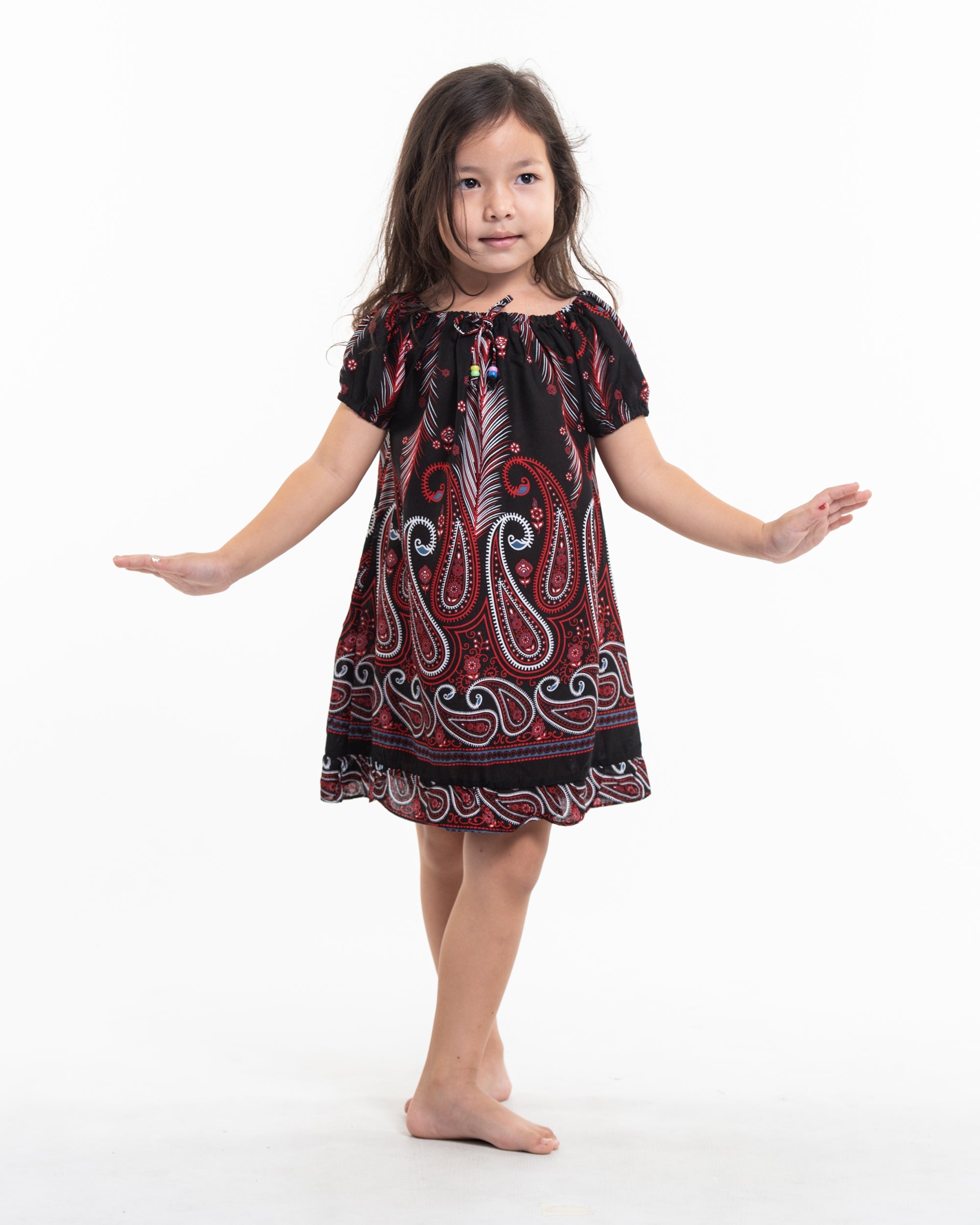 Kids Paisley Feathers Dress in Black