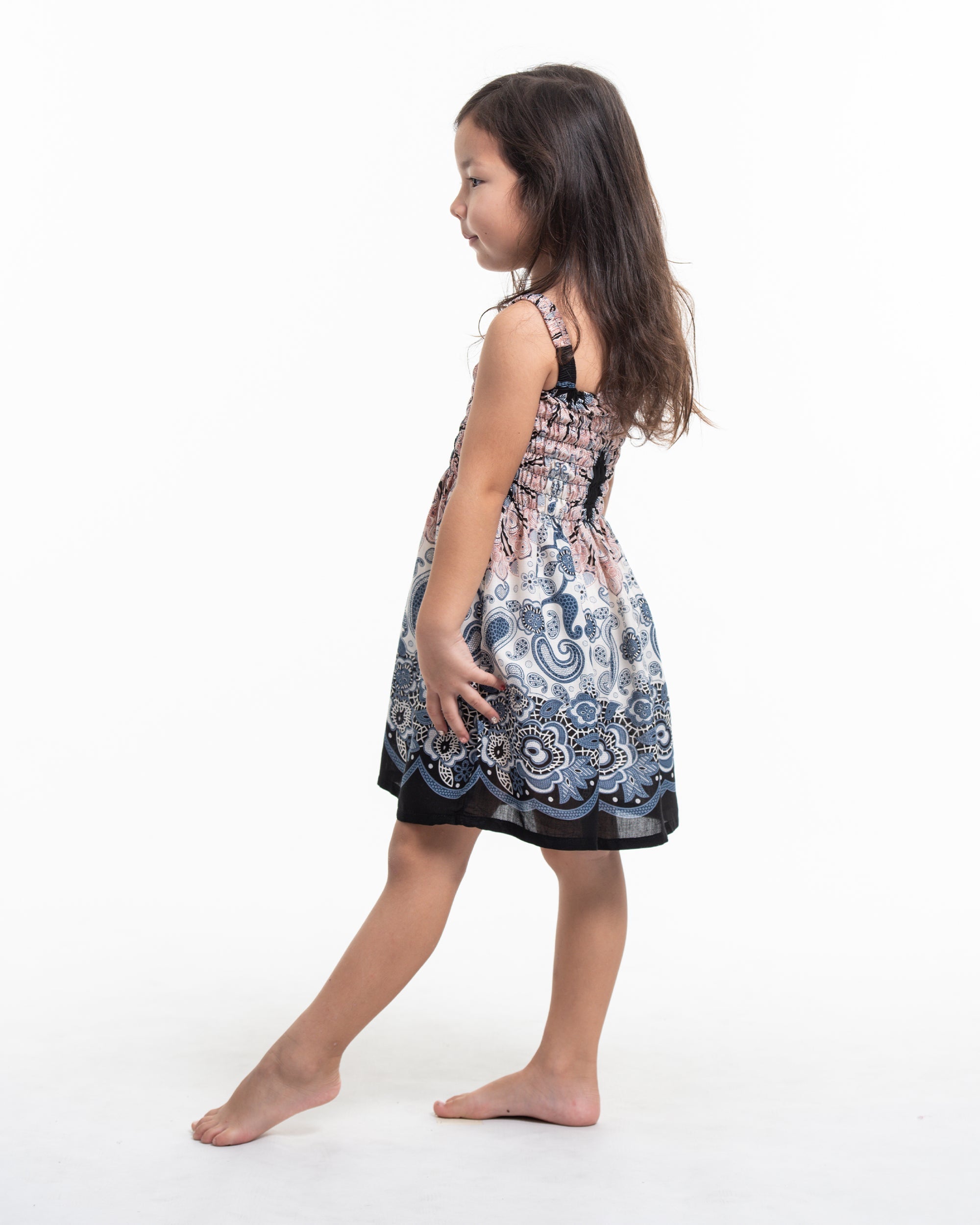 Kids Paisley Mandalas Smock Dress in Silver Gray