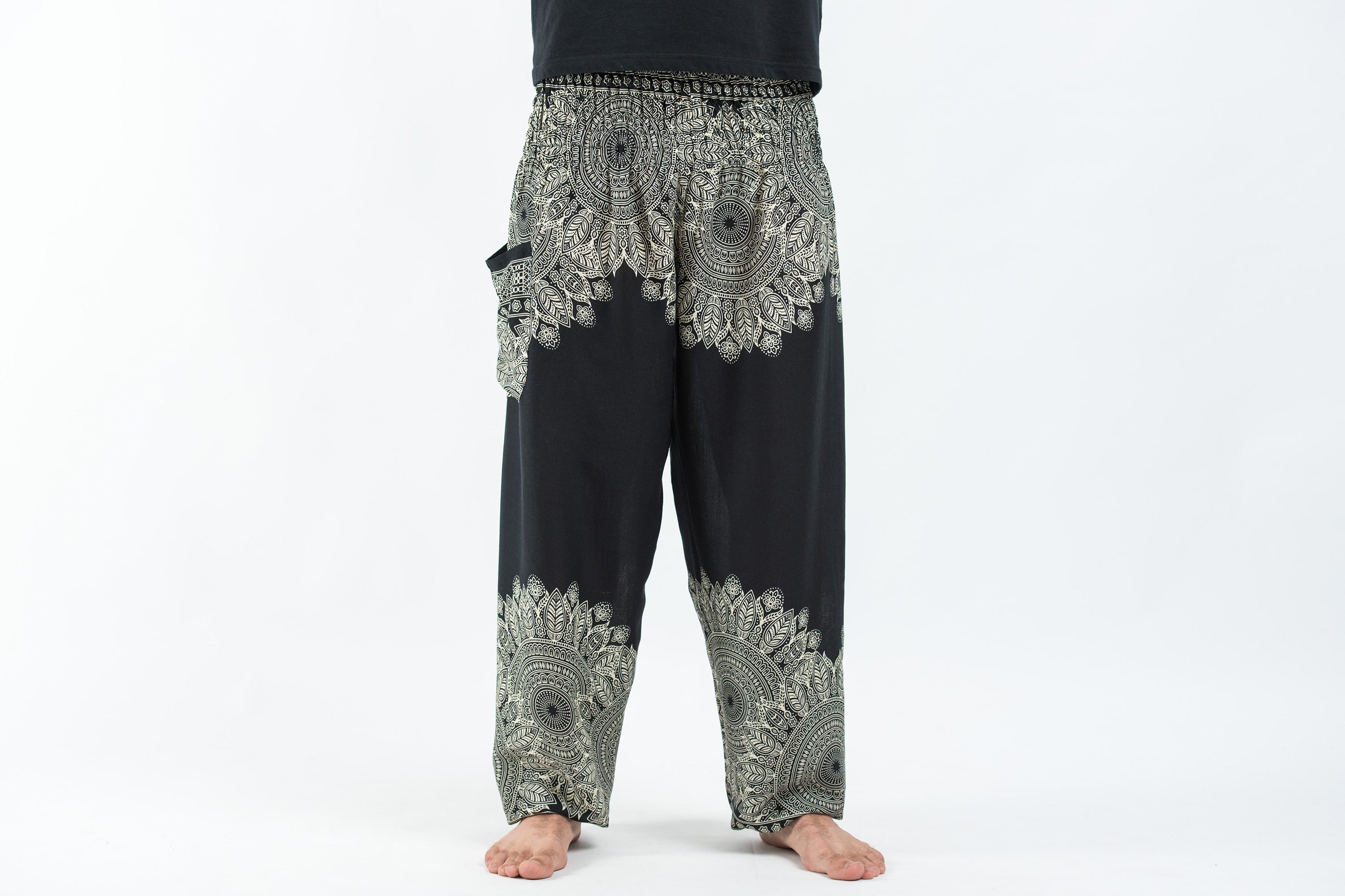 Floral Mandalas Men's Harem Pants in Black
