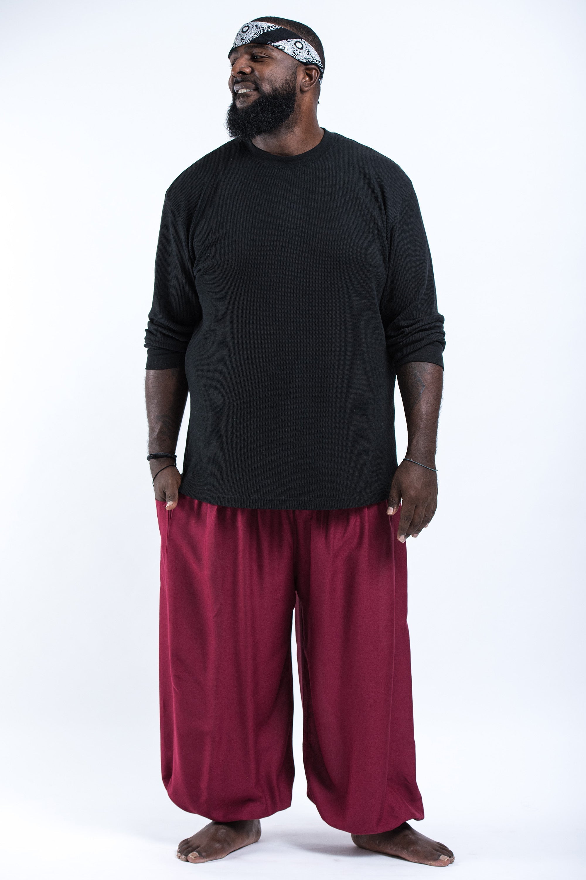 Plus Size Solid Color Men's Harem Pants in Red