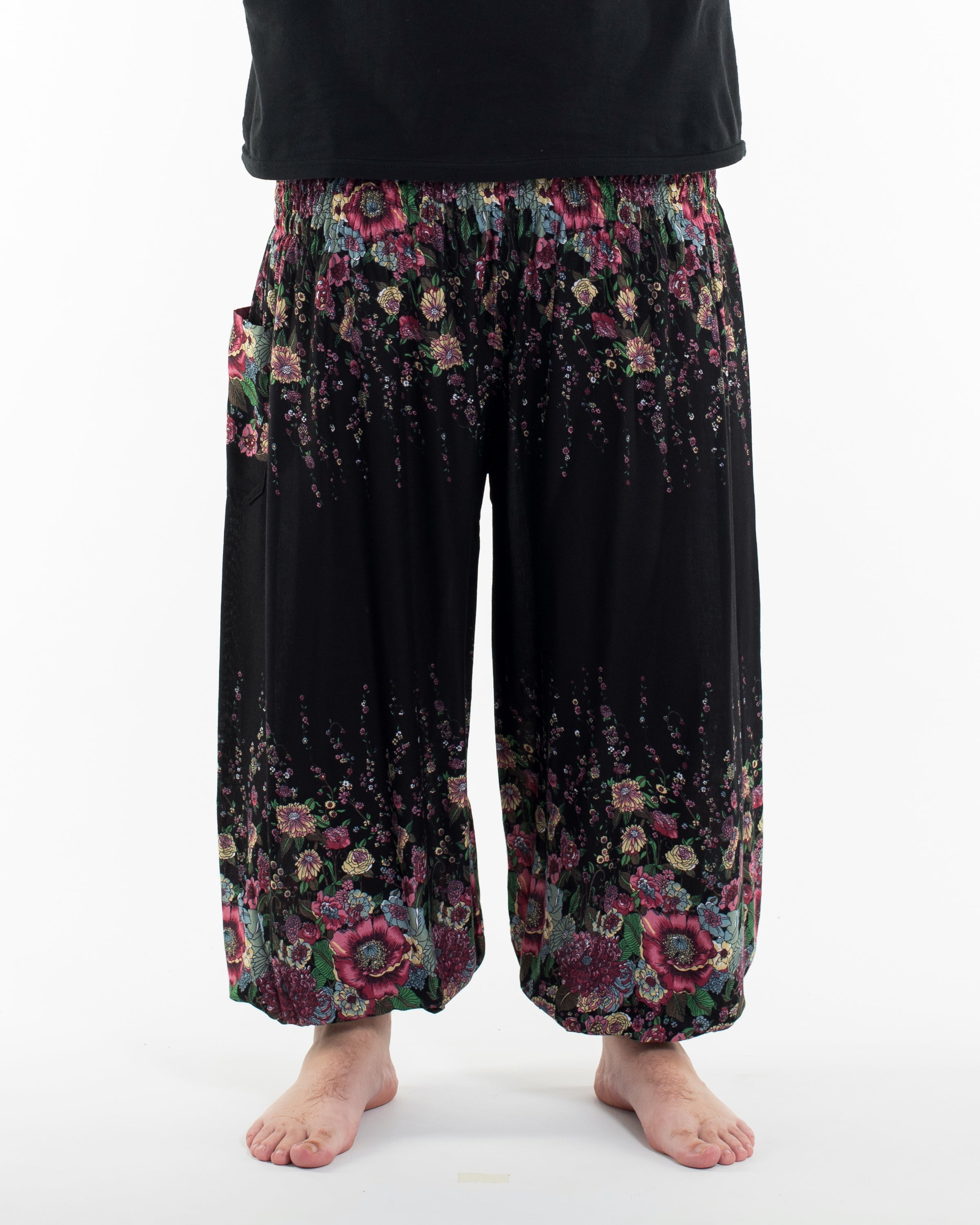 Plus Size Floral Men's Harem Pants in Black
