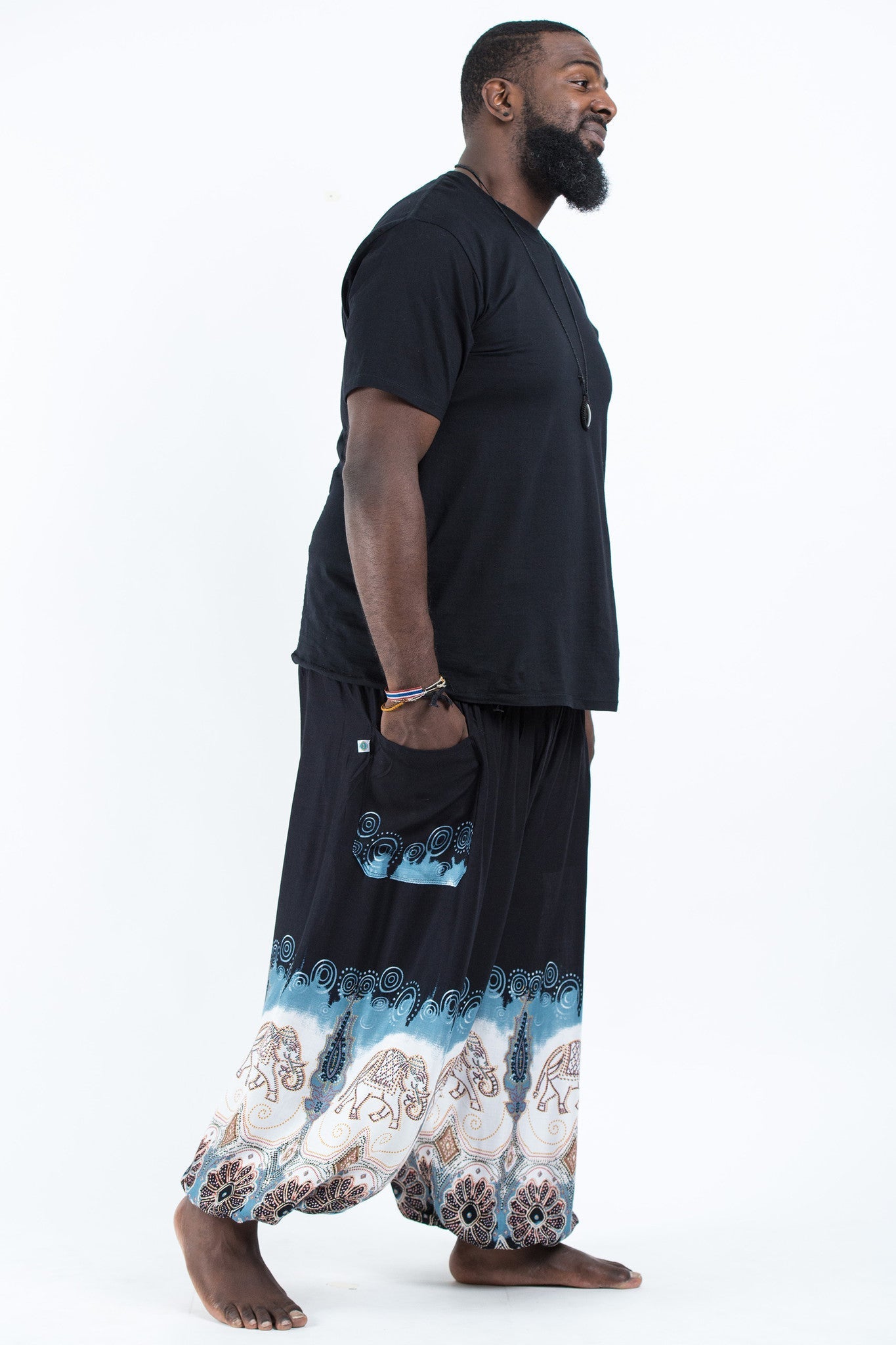 Plus Size Solid Top Elephant Men's Elephant Pants in Black