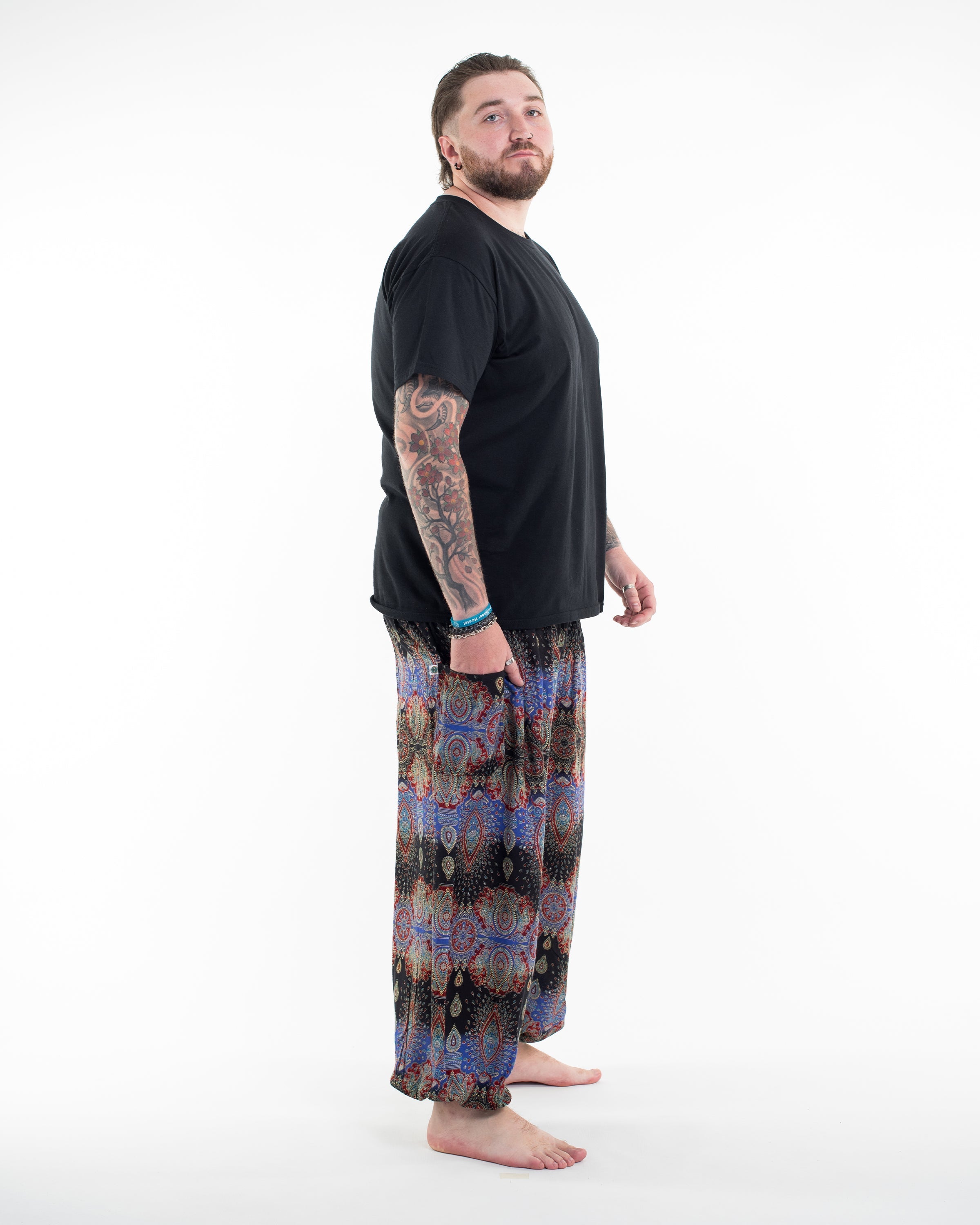 Plus Size Paisley Men's Harem Pants in Blue